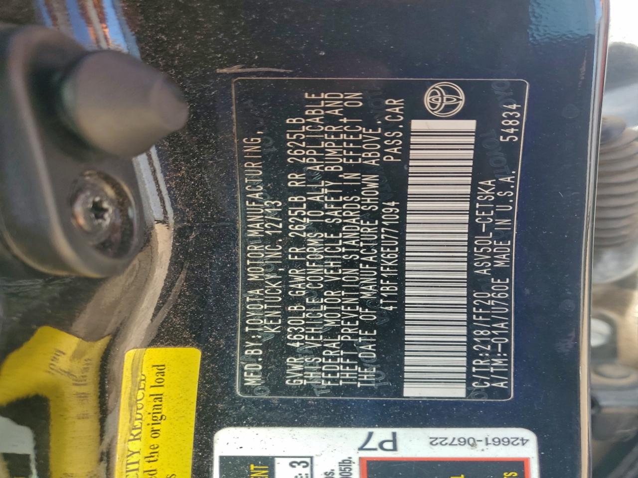 2014 TOYOTA CAMRY L photo 12