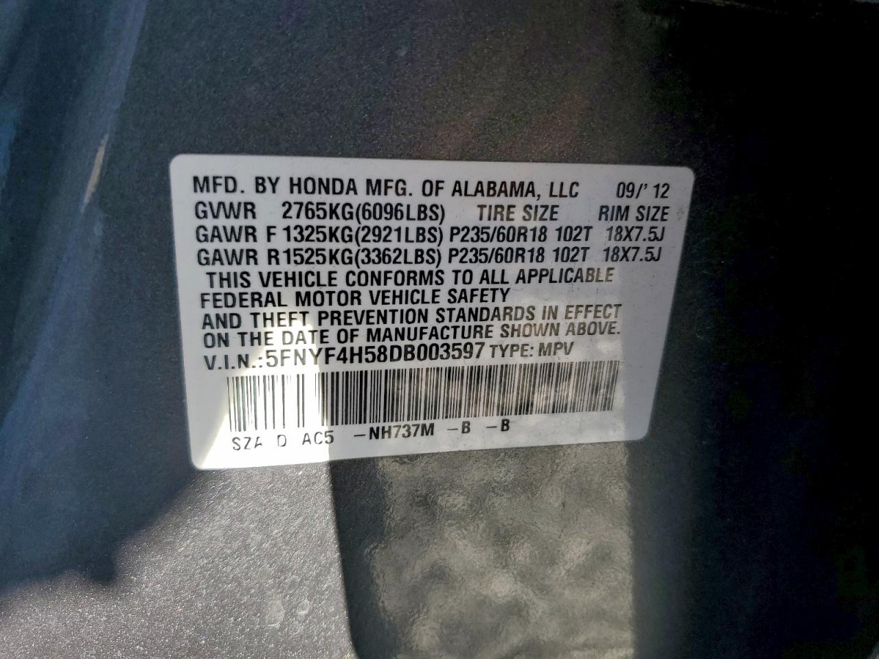 2013 HONDA PILOT EXL photo 14