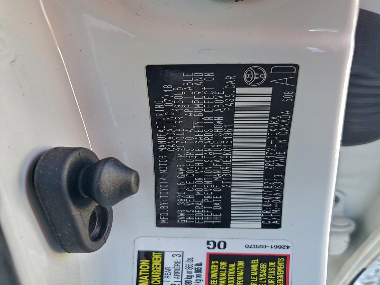 2019 TOYOTA COROLLA L photo 12