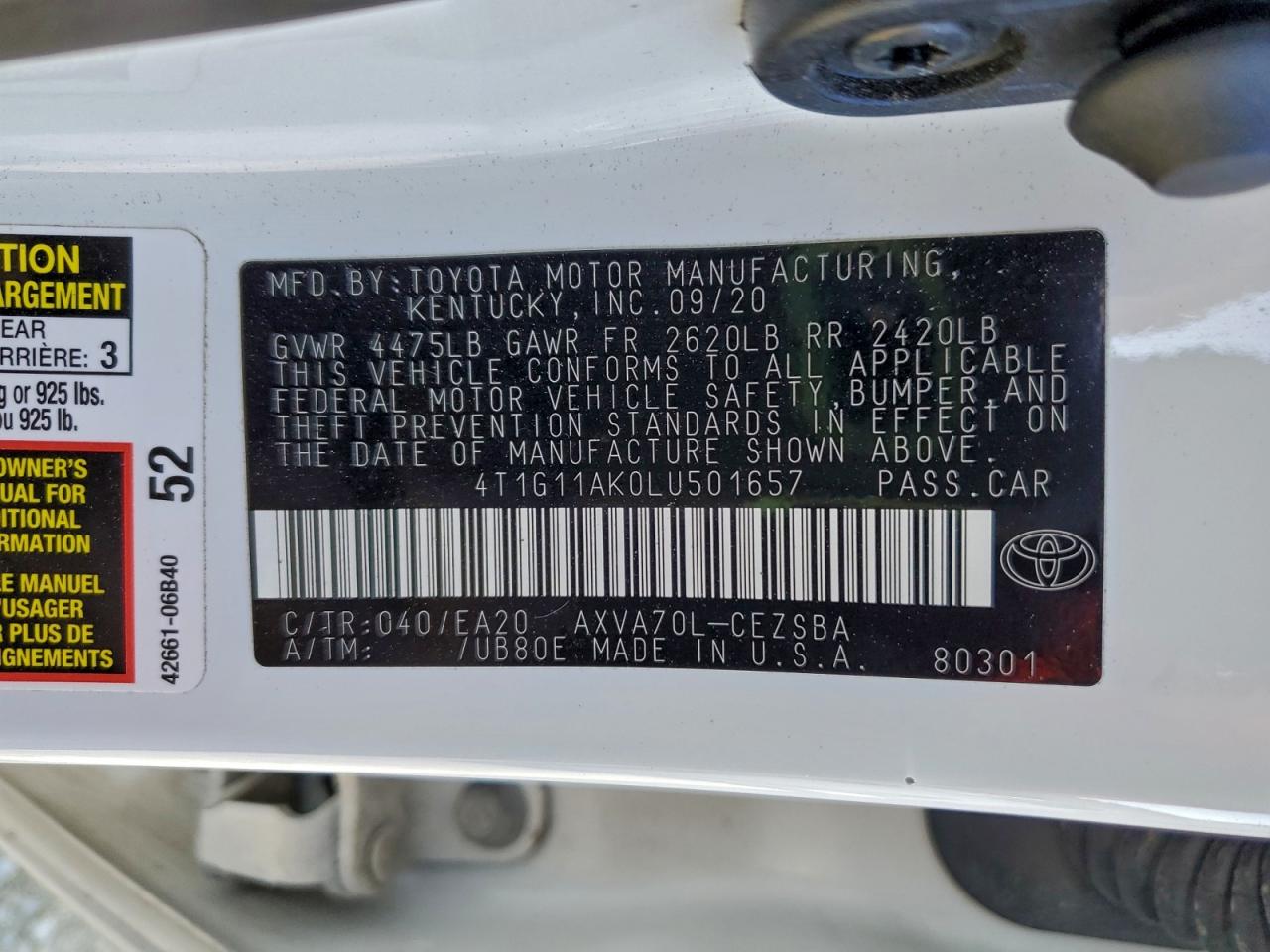 2020 TOYOTA CAMRY SE photo 13