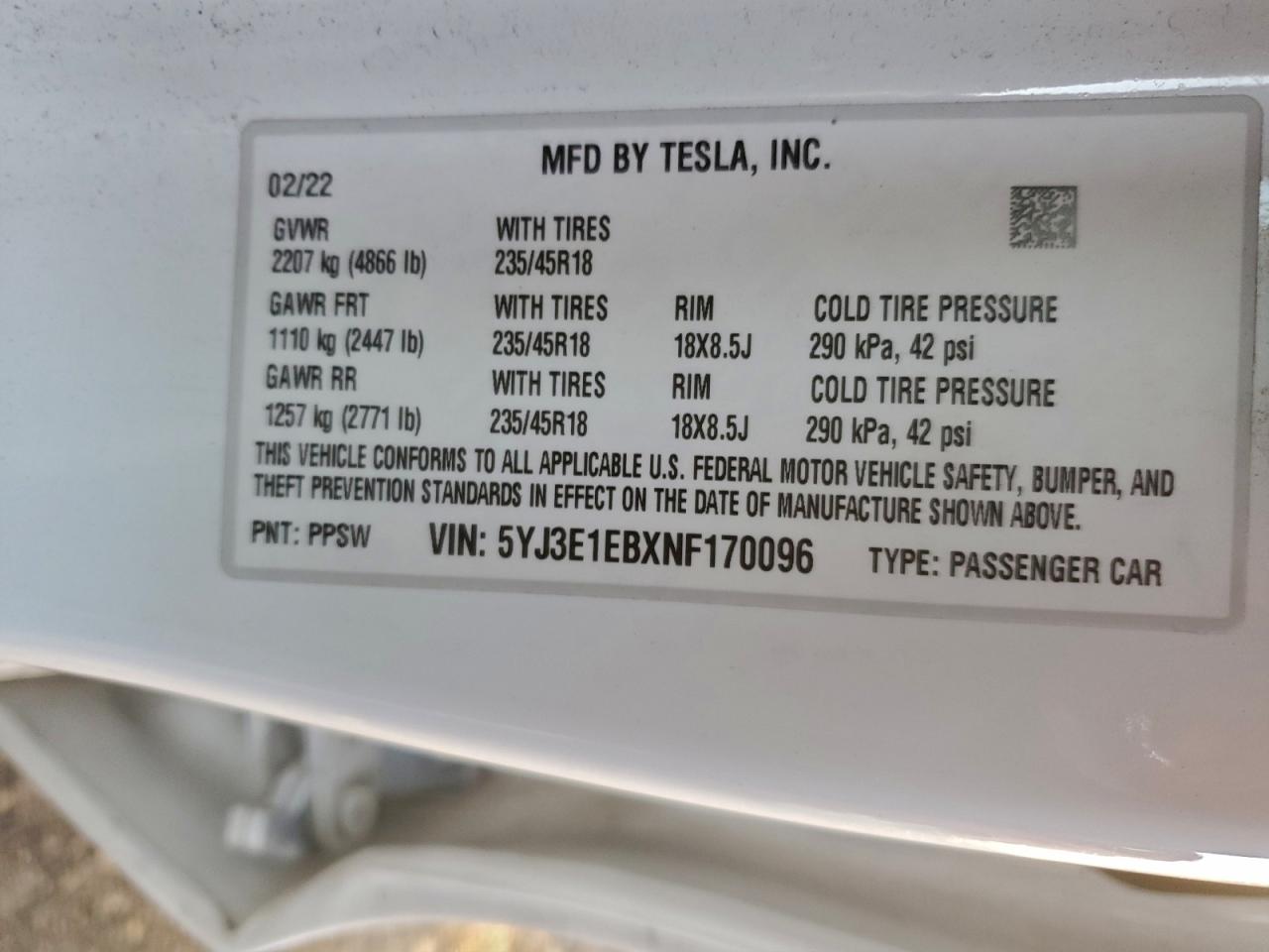 2022 TESLA MODEL 3 photo 12