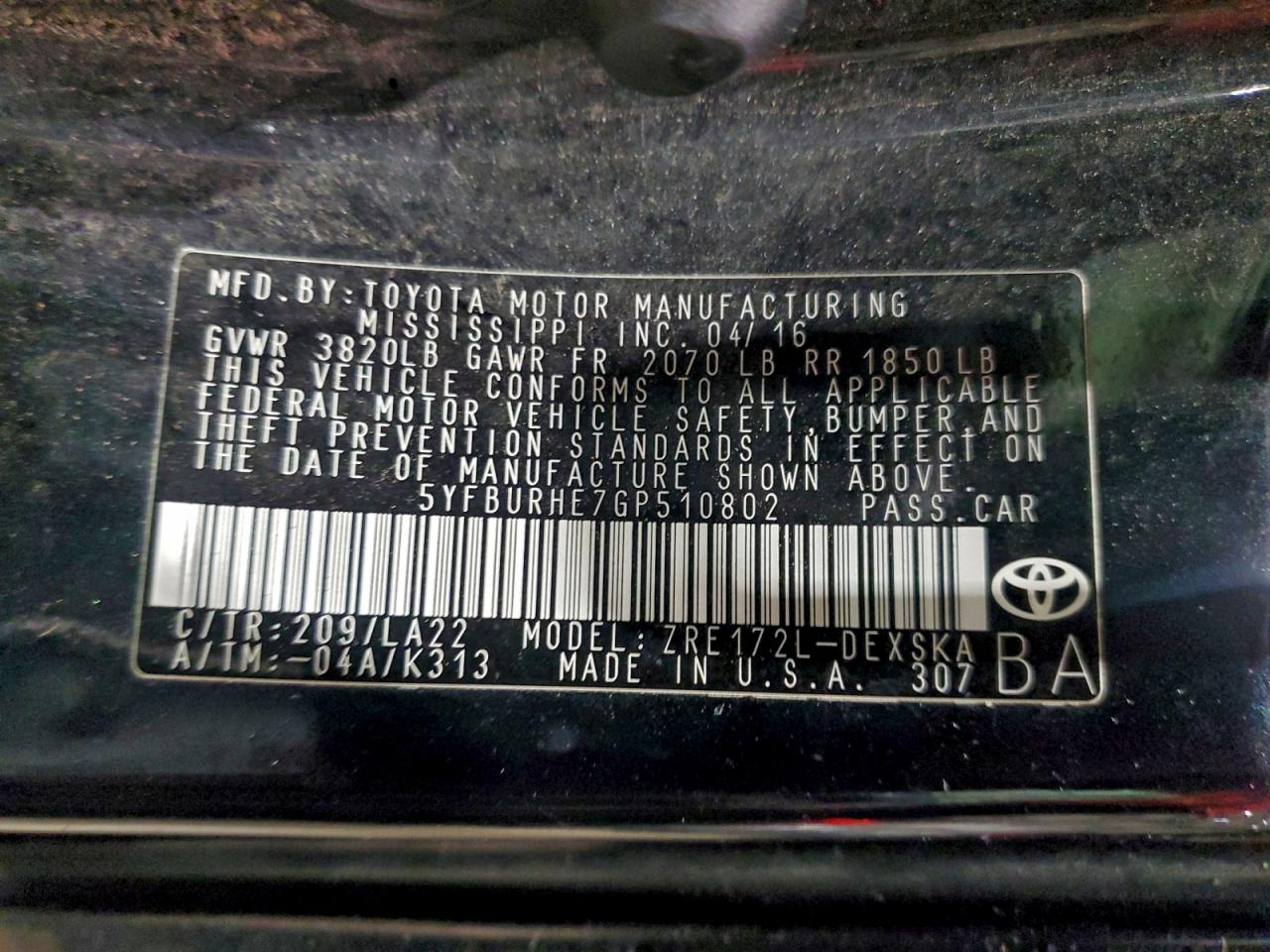 2016 TOYOTA COROLLA L photo 12