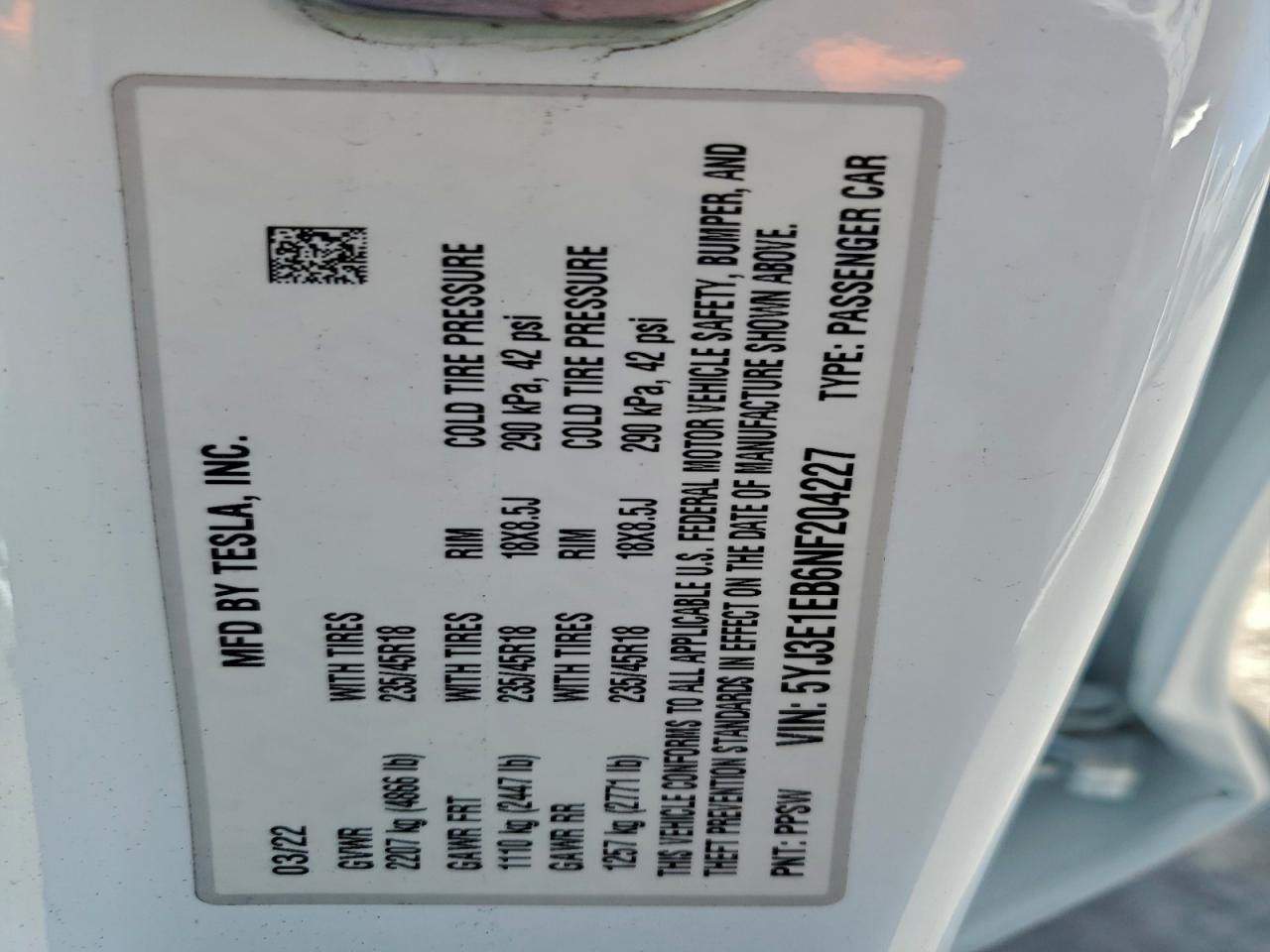 2022 TESLA MODEL 3 photo 12