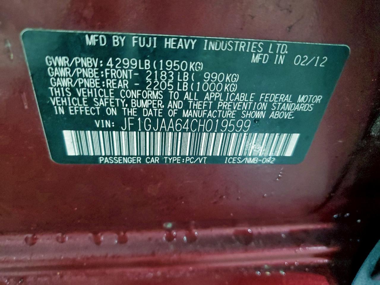 2012 SUBARU IMPREZA photo 13