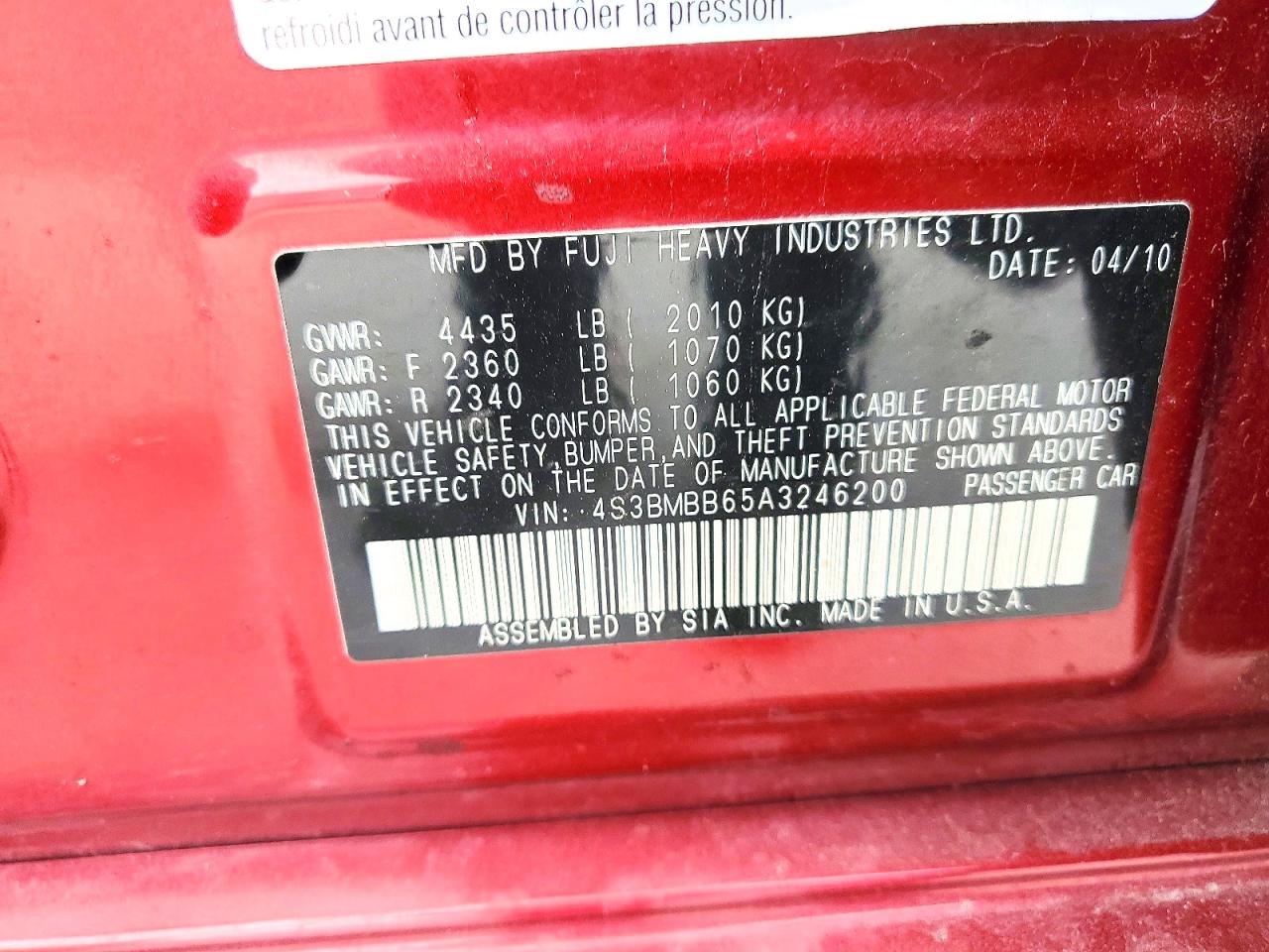 2010 SUBARU LEGACY 2.5I PREMIUM photo 12