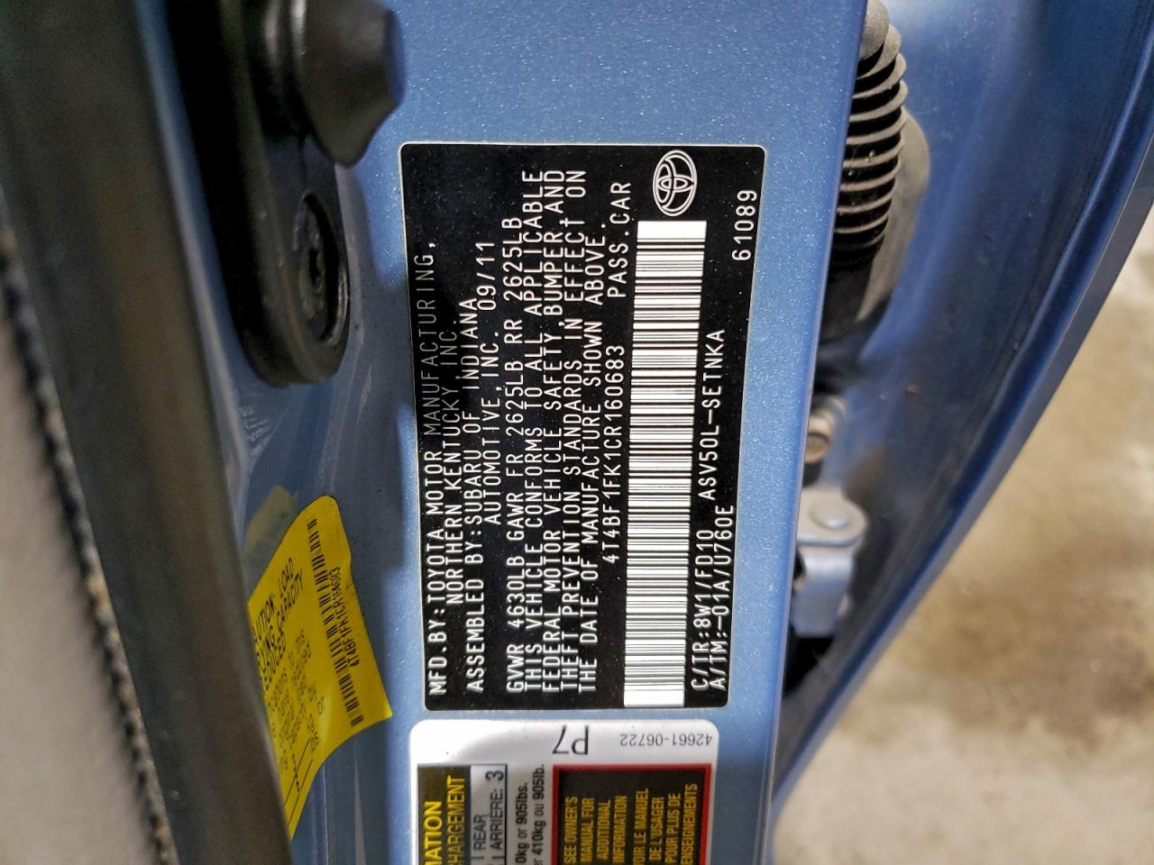 2012 TOYOTA CAMRY BASE photo 12