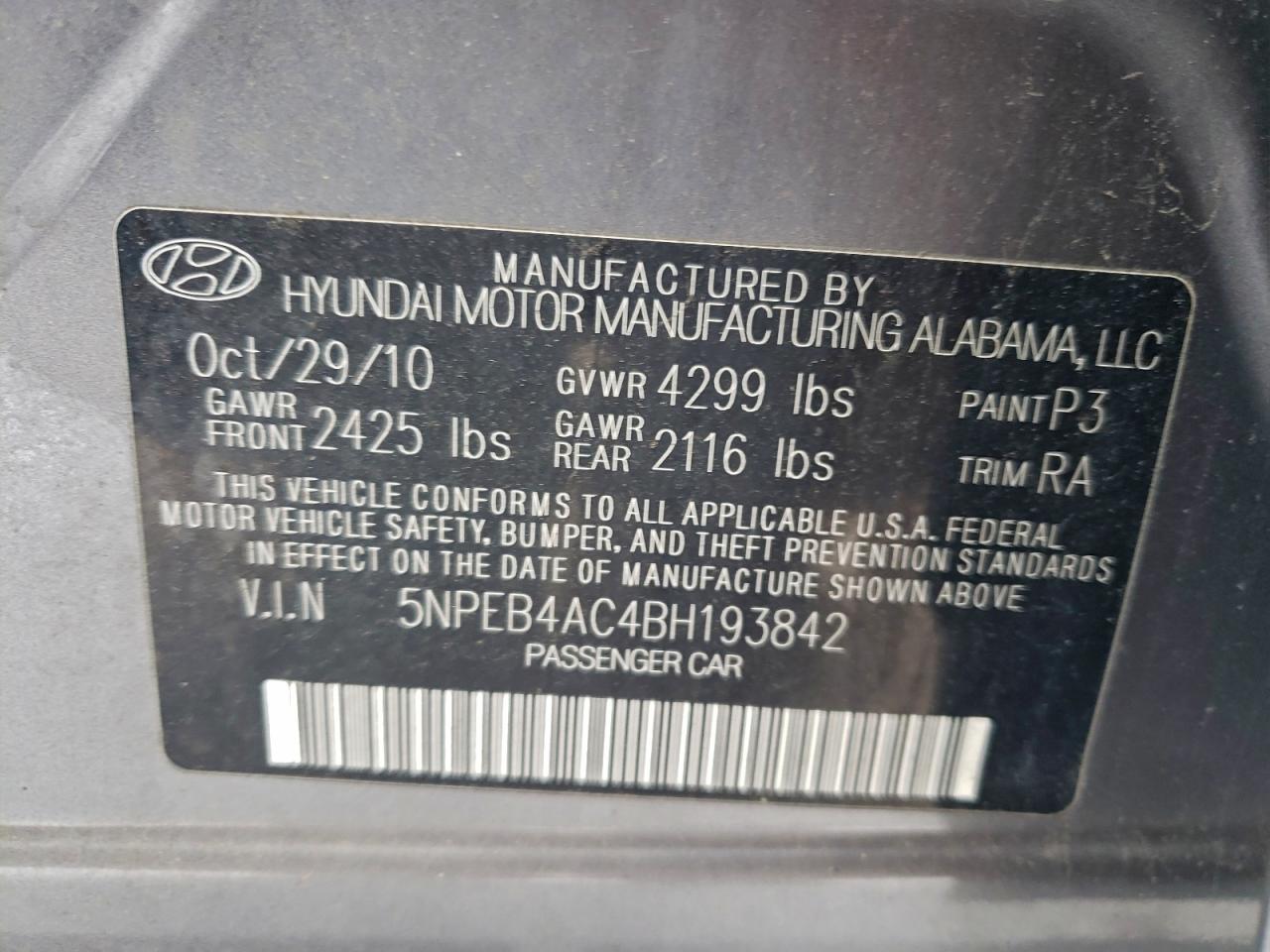 2011 HYUNDAI SONATA GLS photo 12