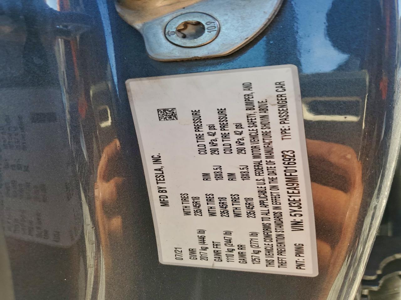 2021 TESLA MODEL 3 photo 12