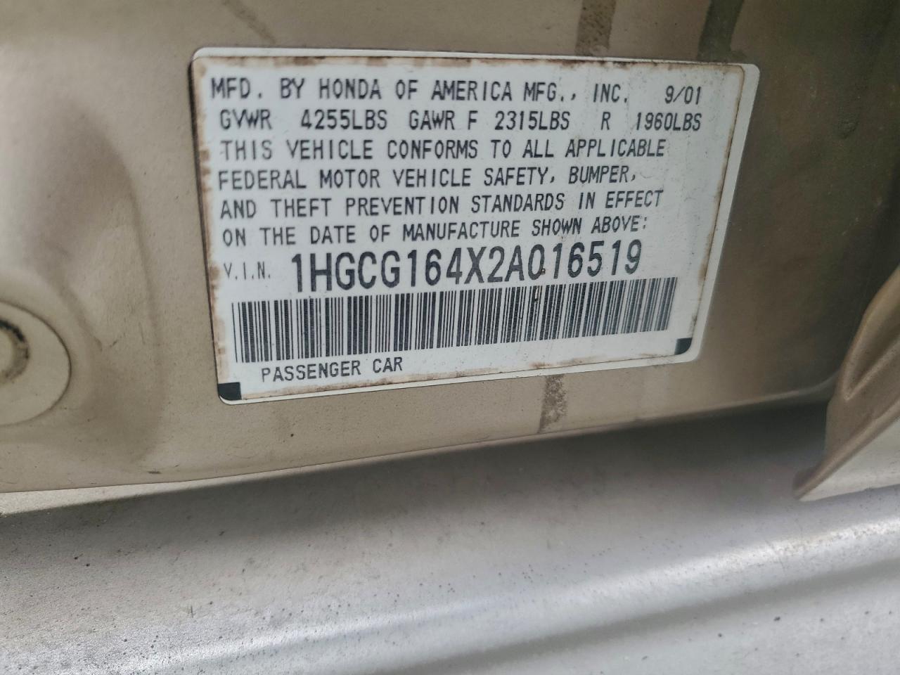 2002 HONDA ACCORD LX photo 12