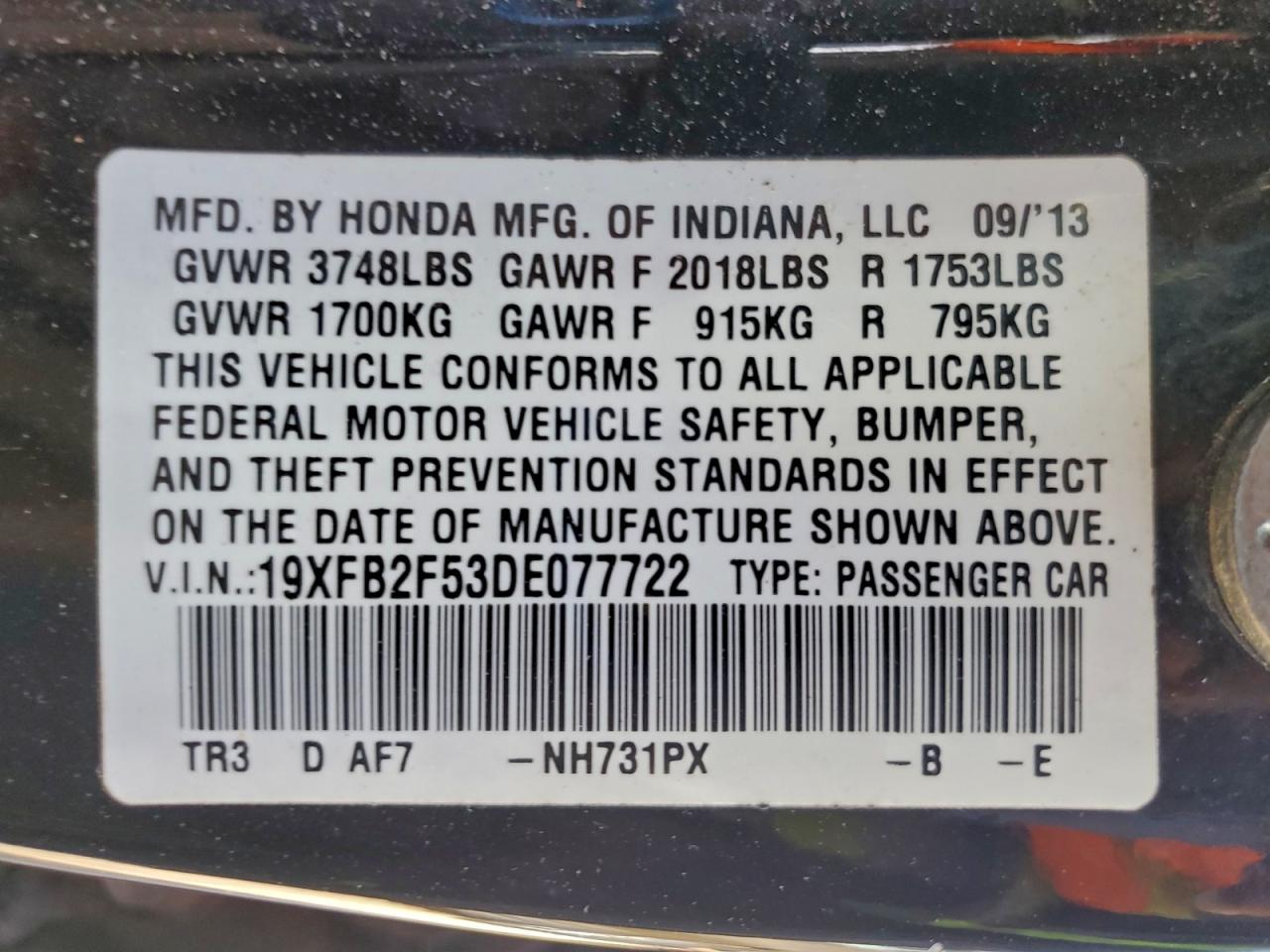 2013 HONDA CIVIC LX photo 13