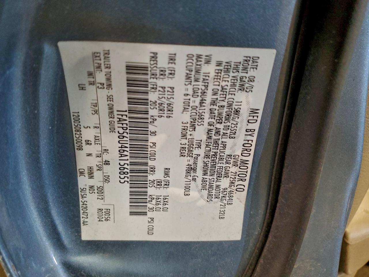 2006 FORD TAURUS SEL photo 12