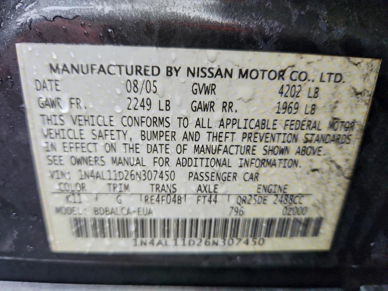2006 NISSAN ALTIMA S photo 12