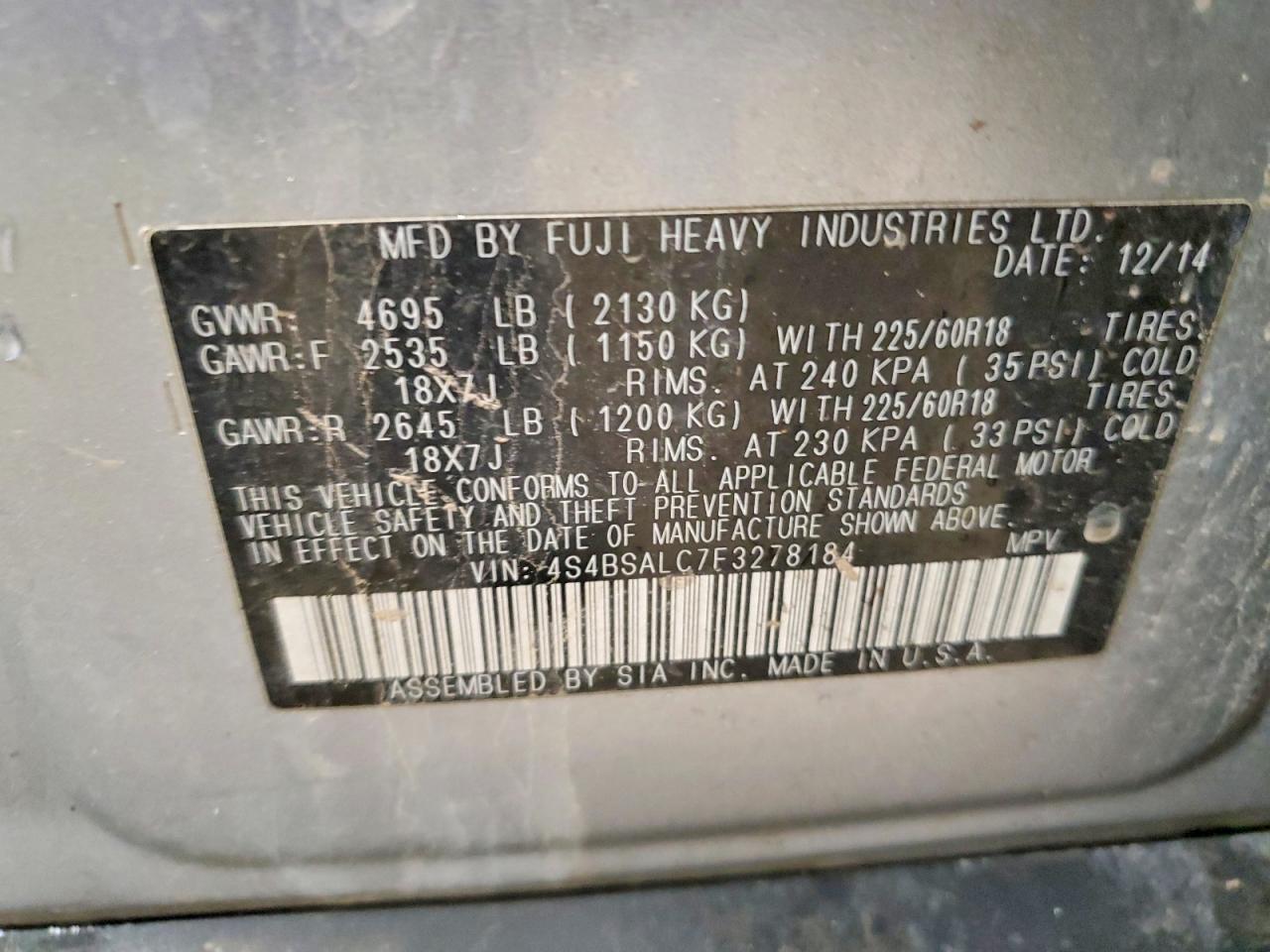 2015 SUBARU OUTBACK 2.5I LIMITED photo 14