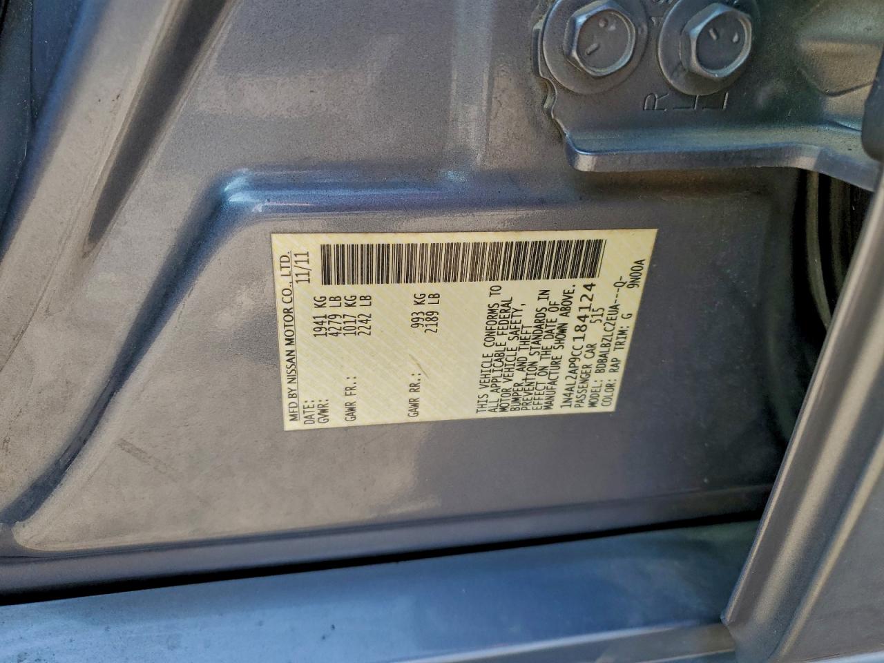 2012 NISSAN ALTIMA BASE photo 12