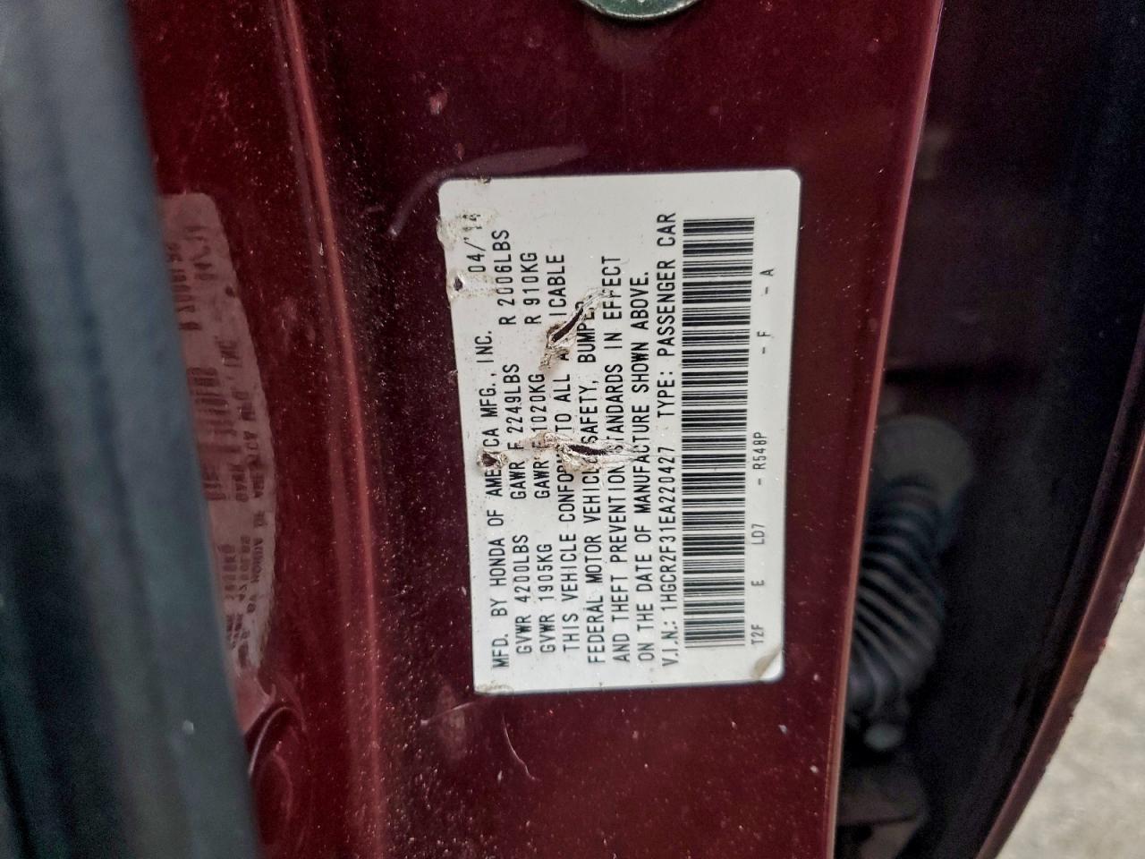 2014 HONDA ACCORD LX photo 23