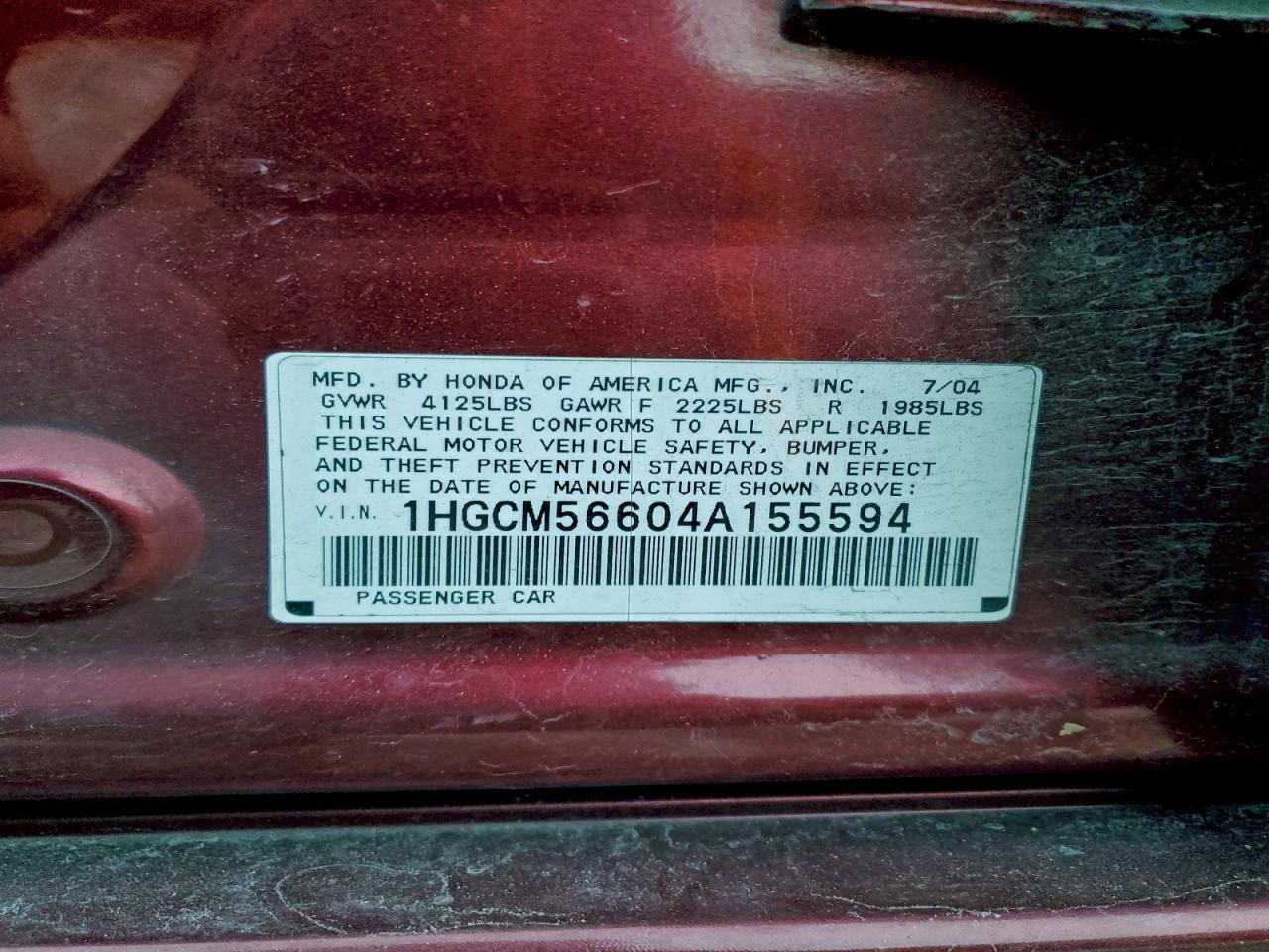 2004 HONDA ACCORD EX photo 12