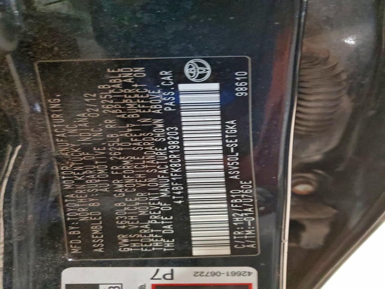 2012 TOYOTA CAMRY BASE photo 12