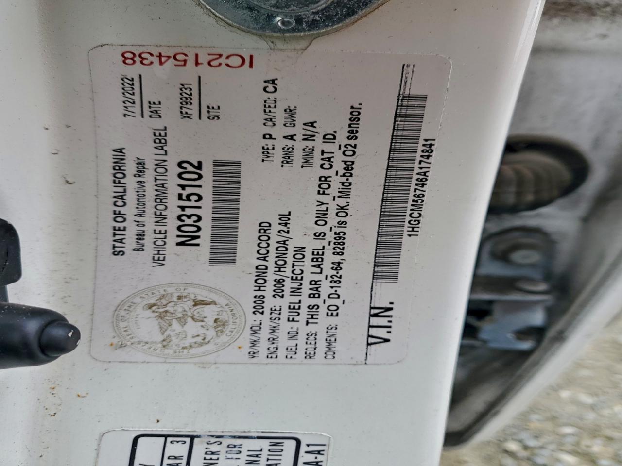 2006 HONDA ACCORD EX photo 12