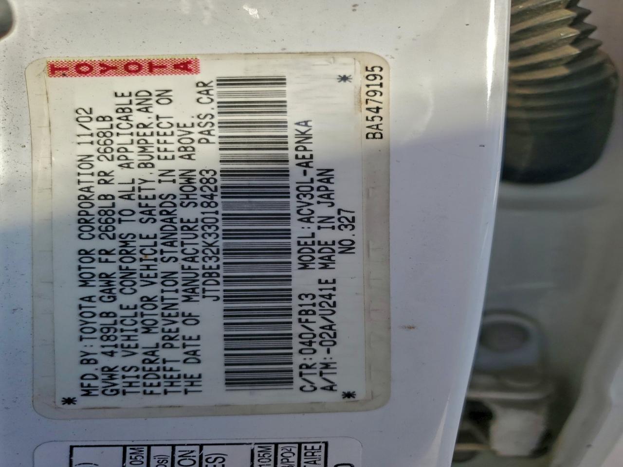 2003 TOYOTA CAMRY LE photo 12