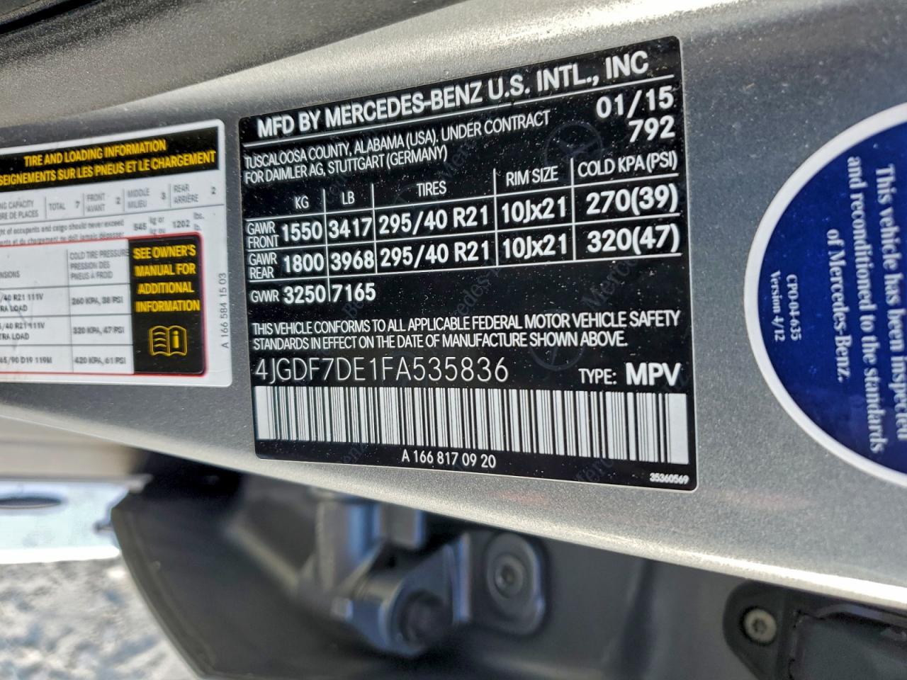 2015 MERCEDES-BENZ GL 550 4MATIC photo 14