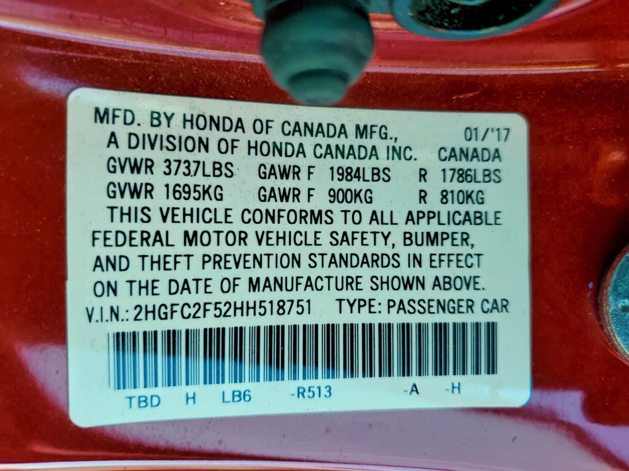 2017 HONDA CIVIC LX photo 12