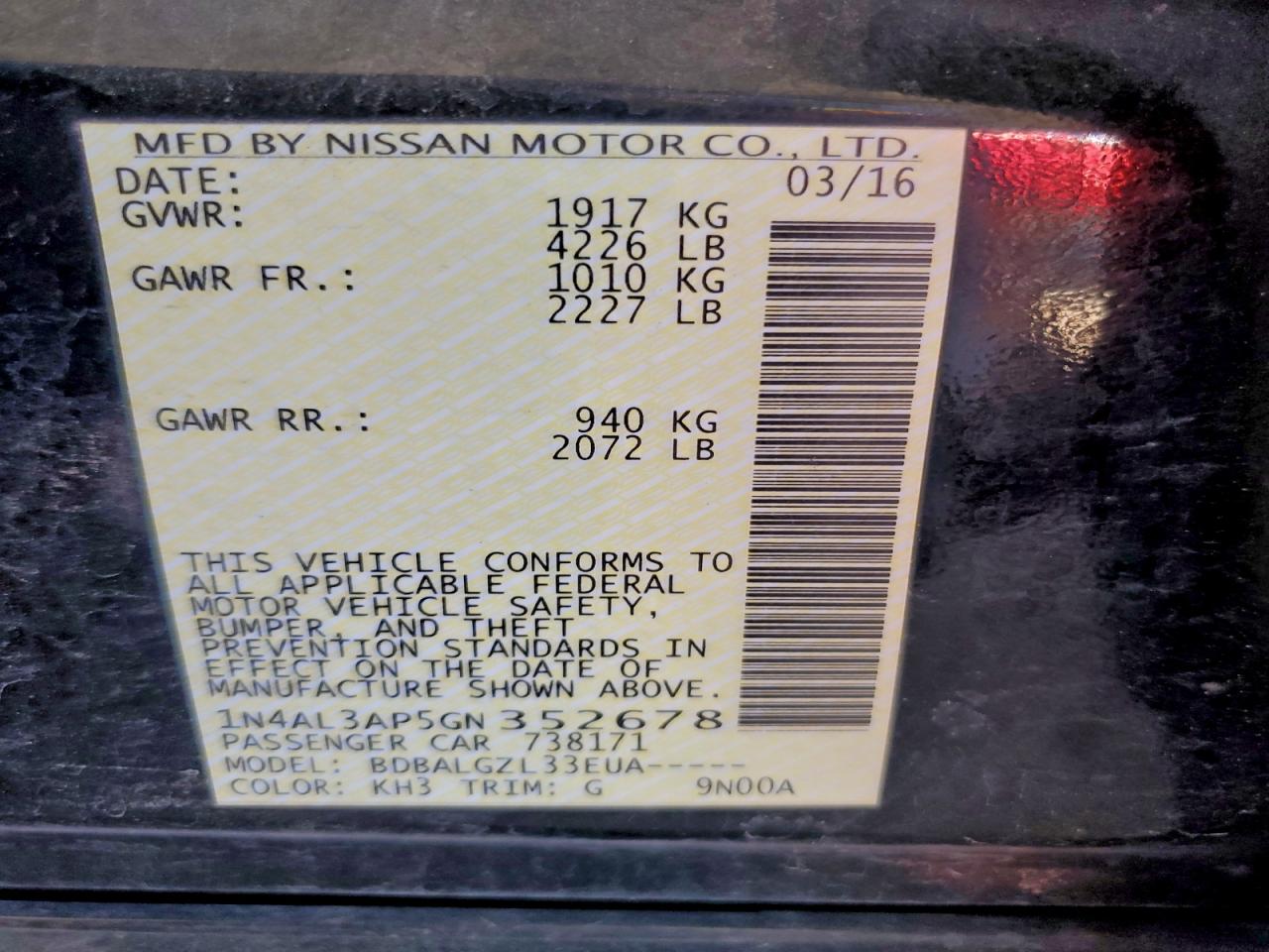 2016 NISSAN ALTIMA 2.5 photo 12