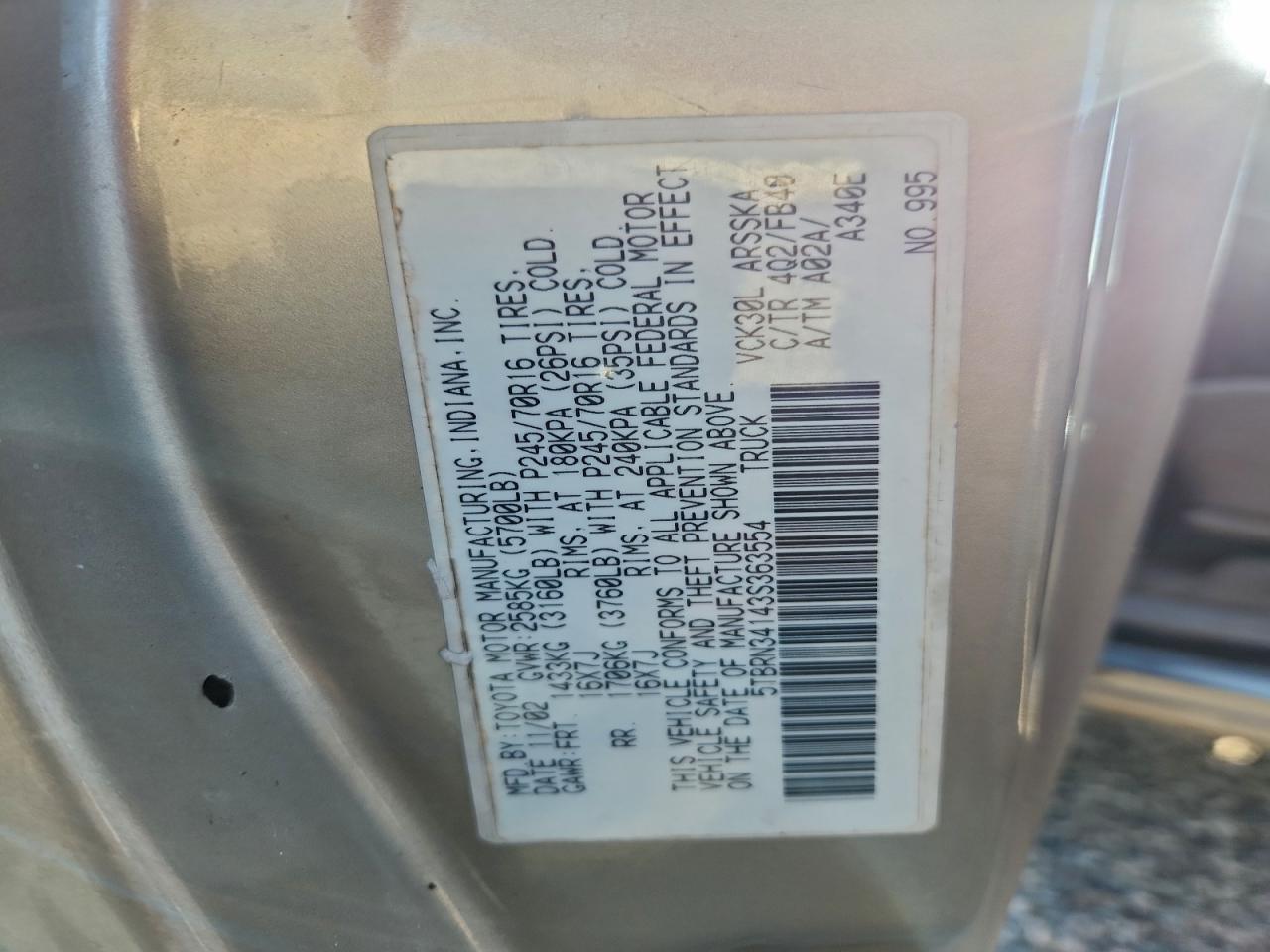 2003 TOYOTA TUNDRA ACCESS CAB SR5 photo 34