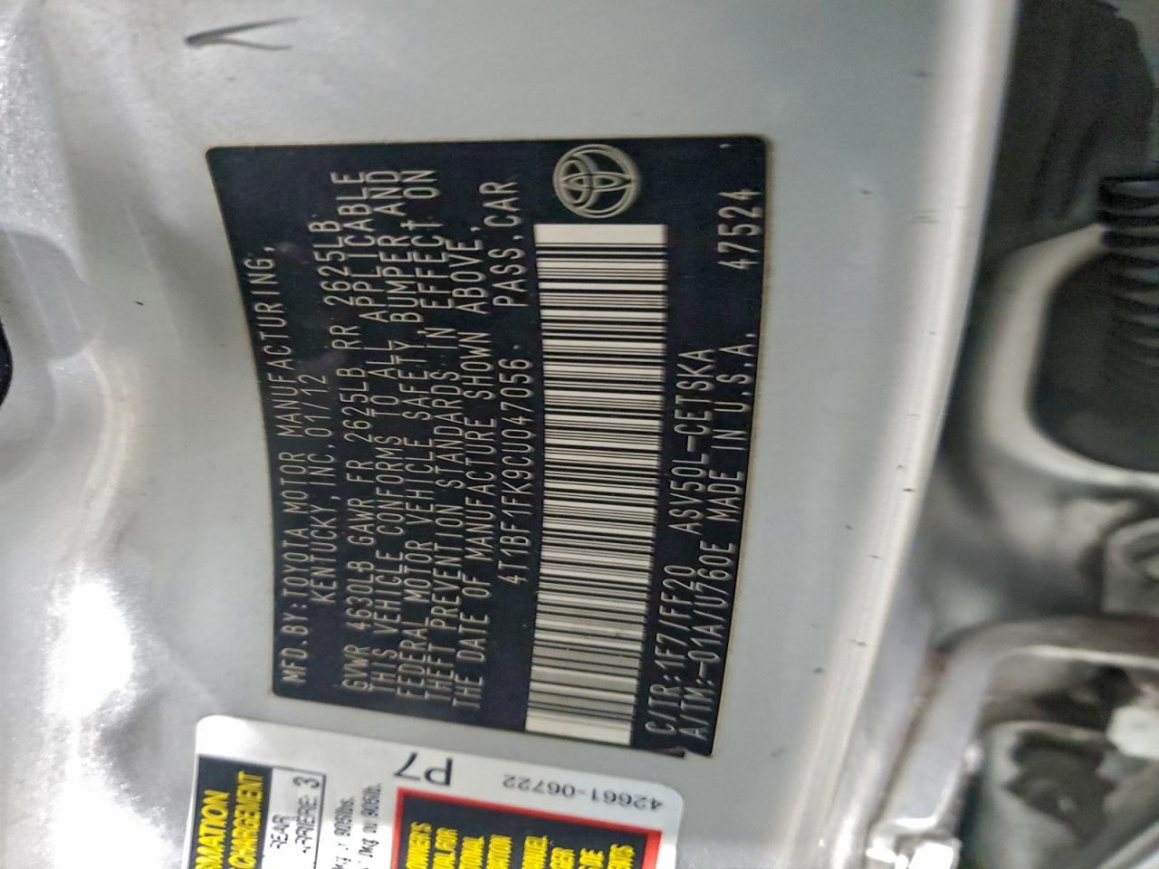 2012 TOYOTA CAMRY BASE photo 34