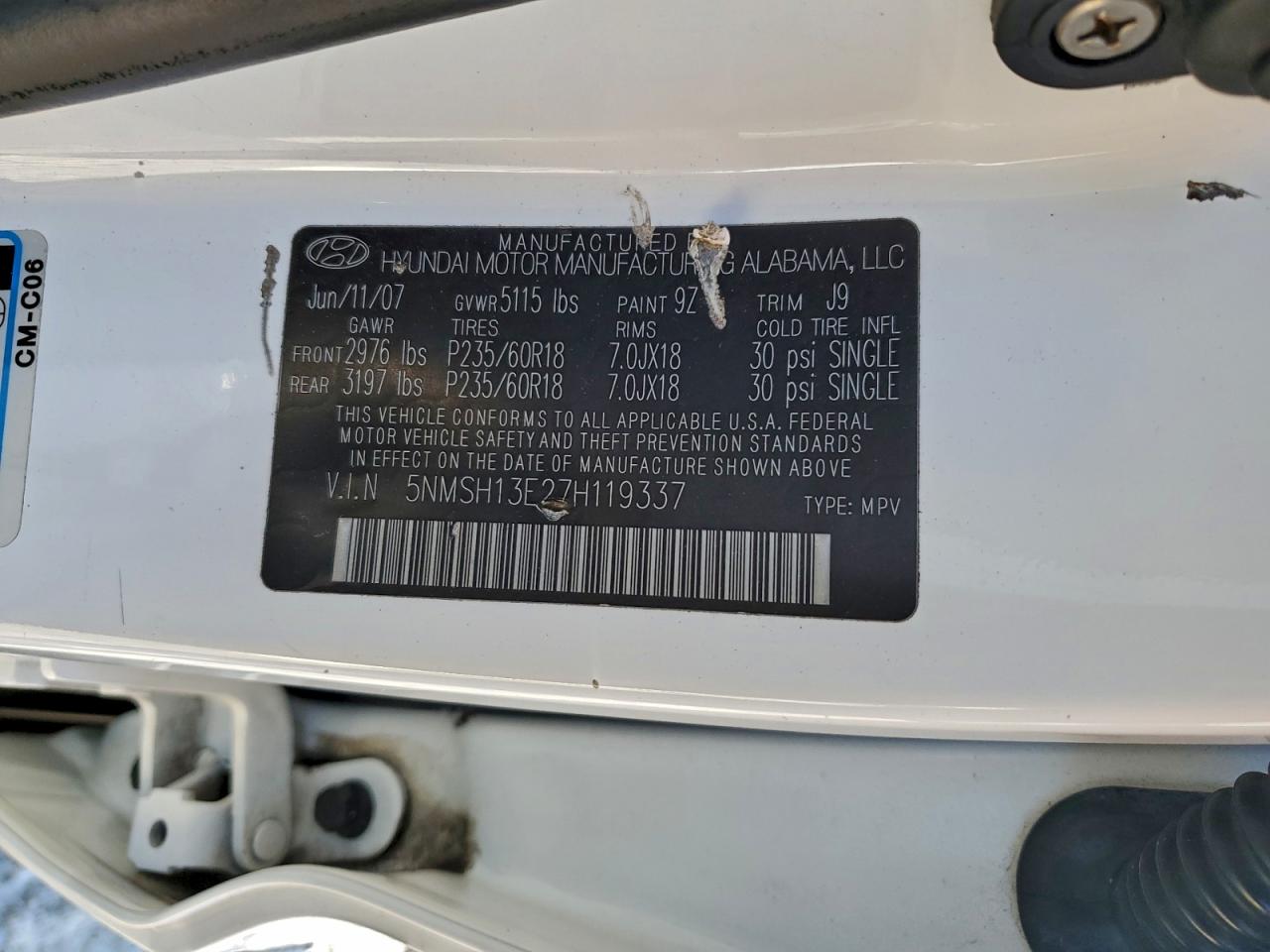 2007 HYUNDAI SANTA FE SE photo 13