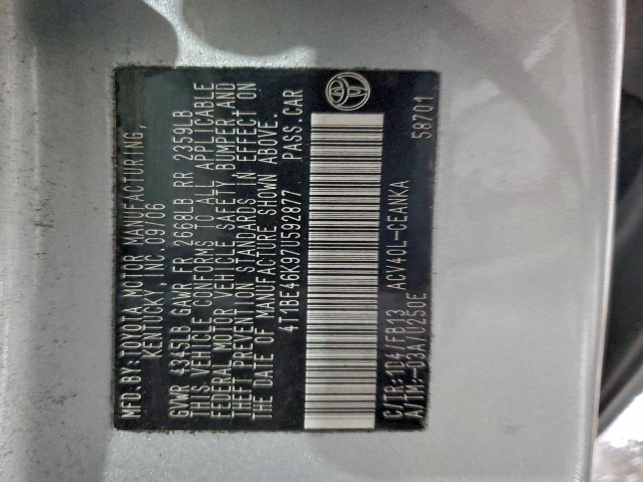 2007 TOYOTA CAMRY CE photo 12