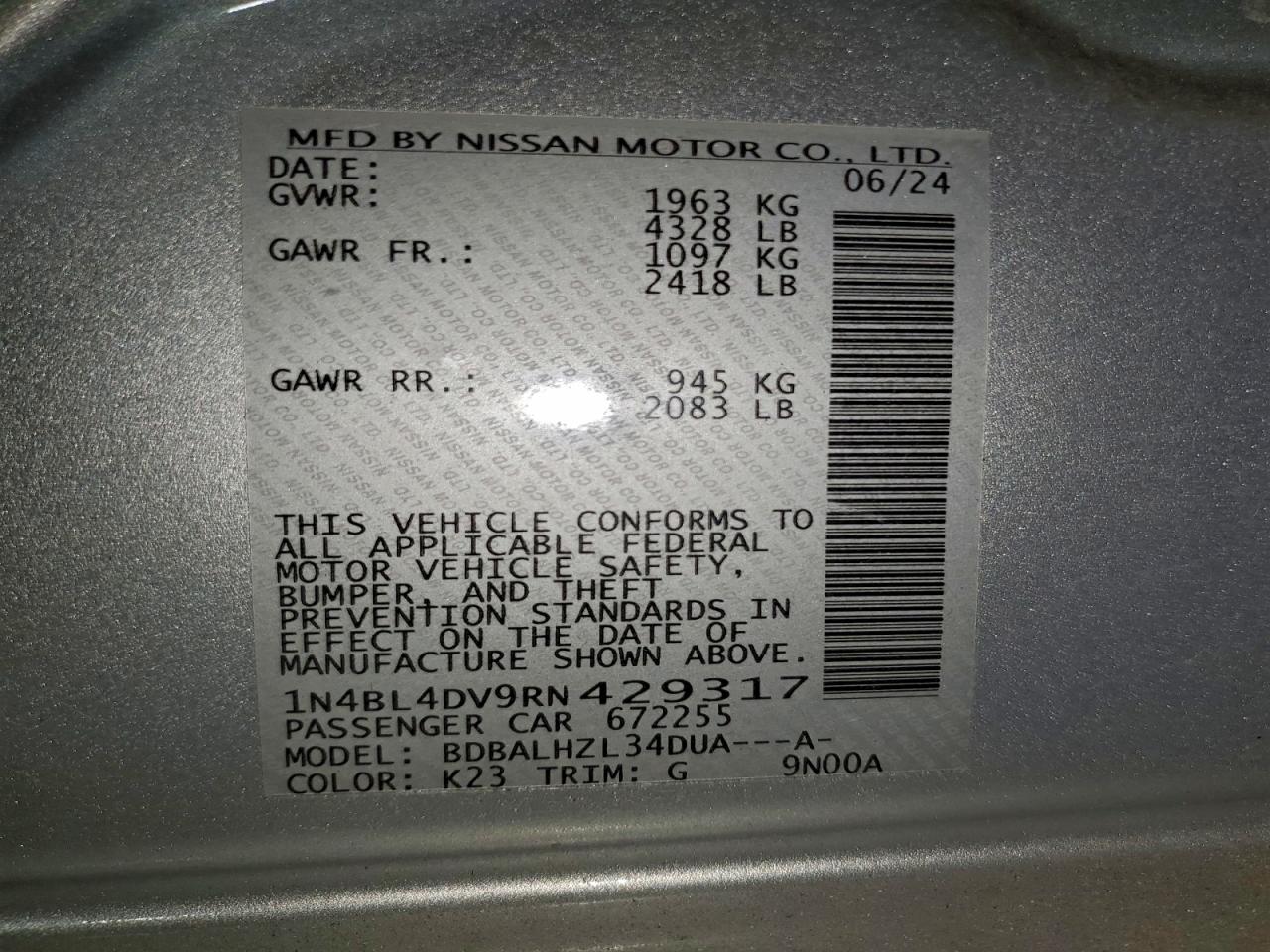 2024 NISSAN ALTIMA SV photo 12