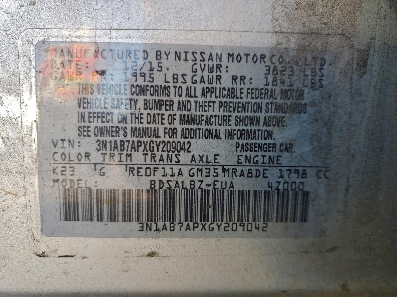 2016 NISSAN SENTRA S photo 12