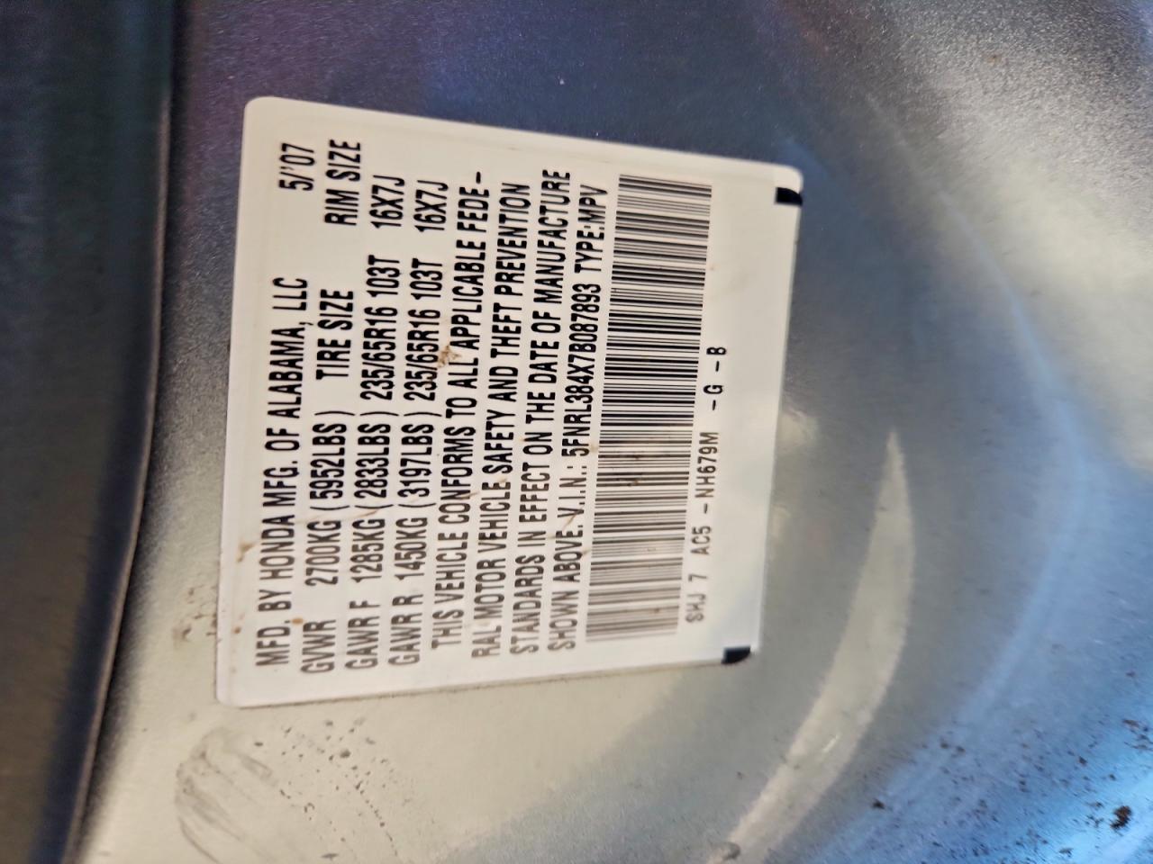 2007 HONDA ODYSSEY EX photo 12