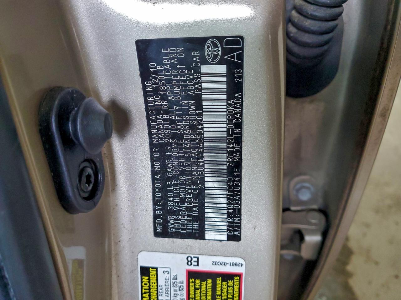 2010 TOYOTA COROLLA BASE photo 12