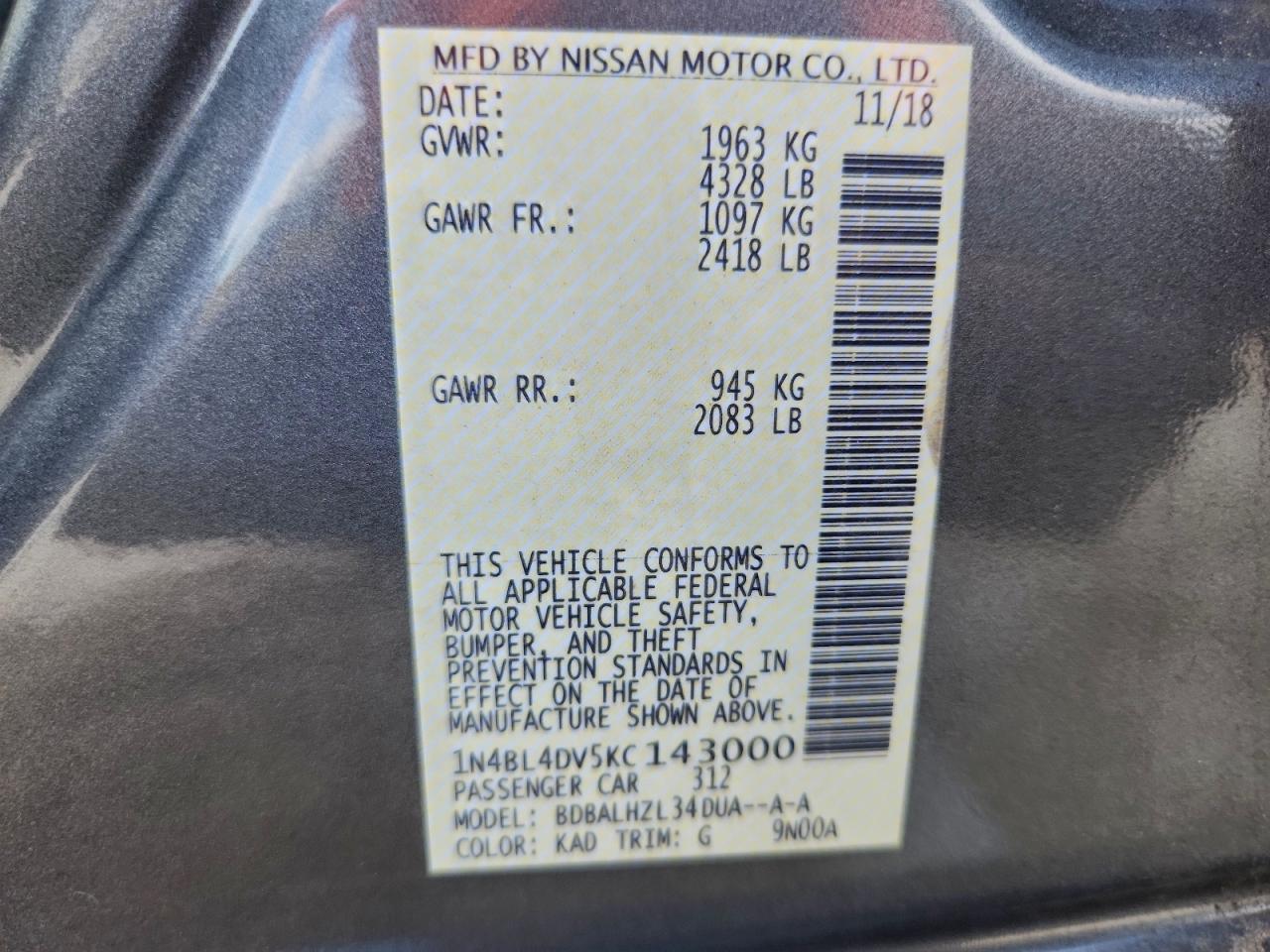 2019 NISSAN ALTIMA SV photo 12