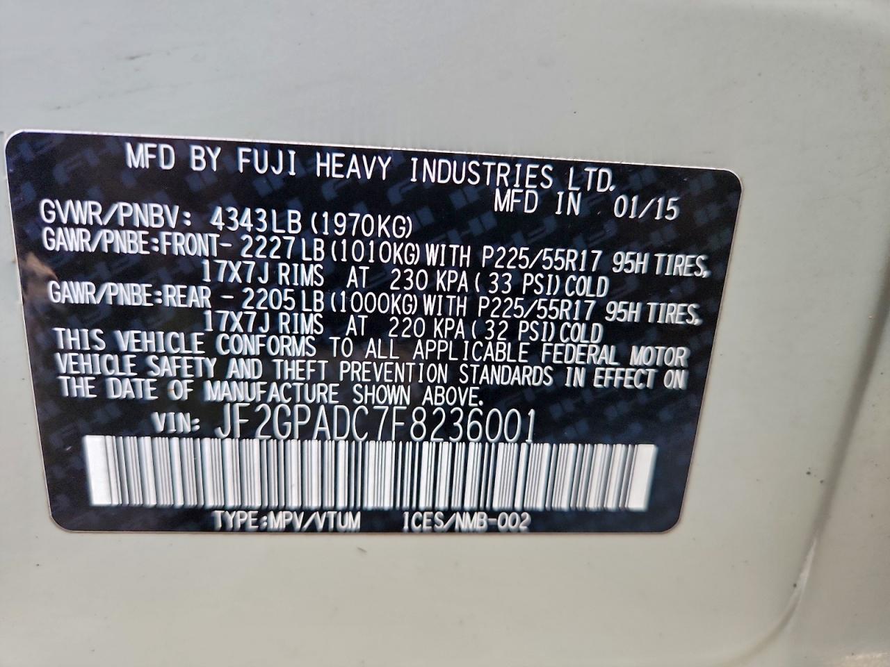 2015 SUBARU XV CROSSTREK 2.0 PREMIUM photo 14