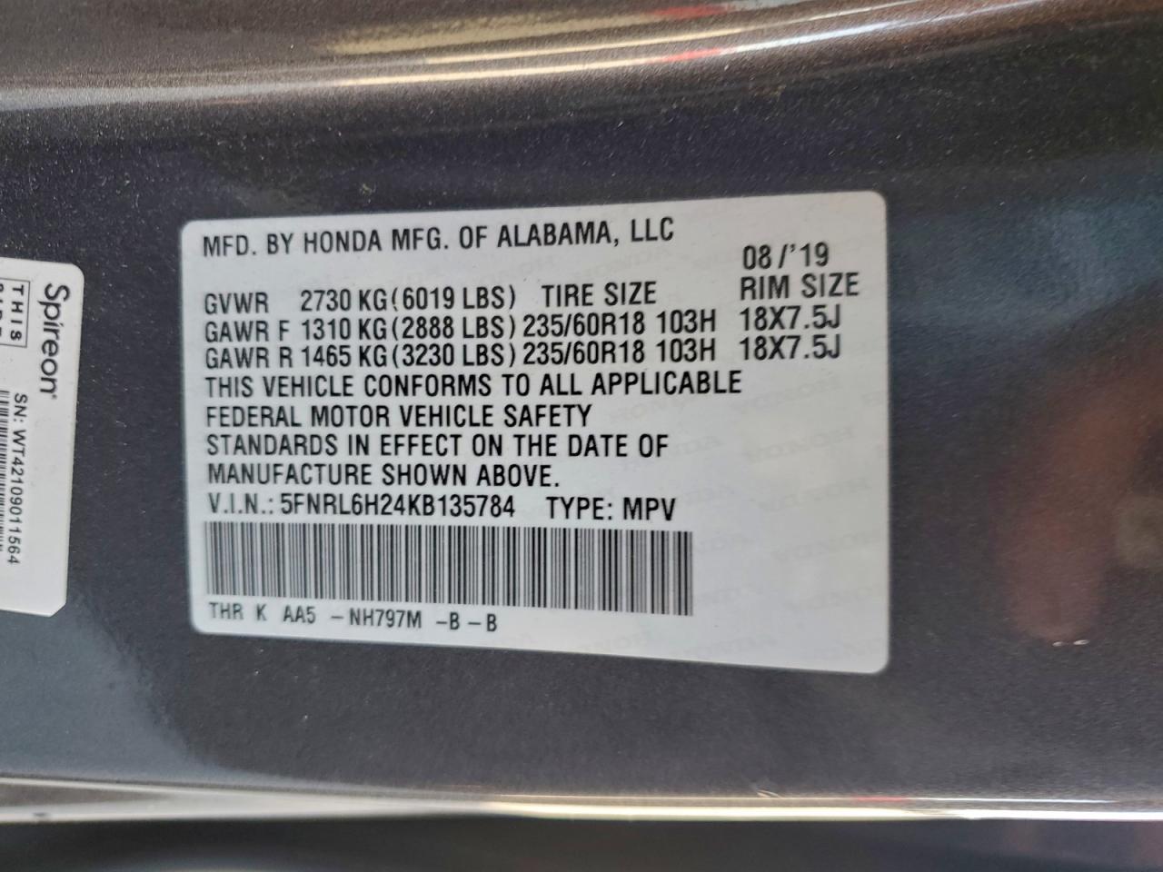 2019 HONDA ODYSSEY LX photo 13