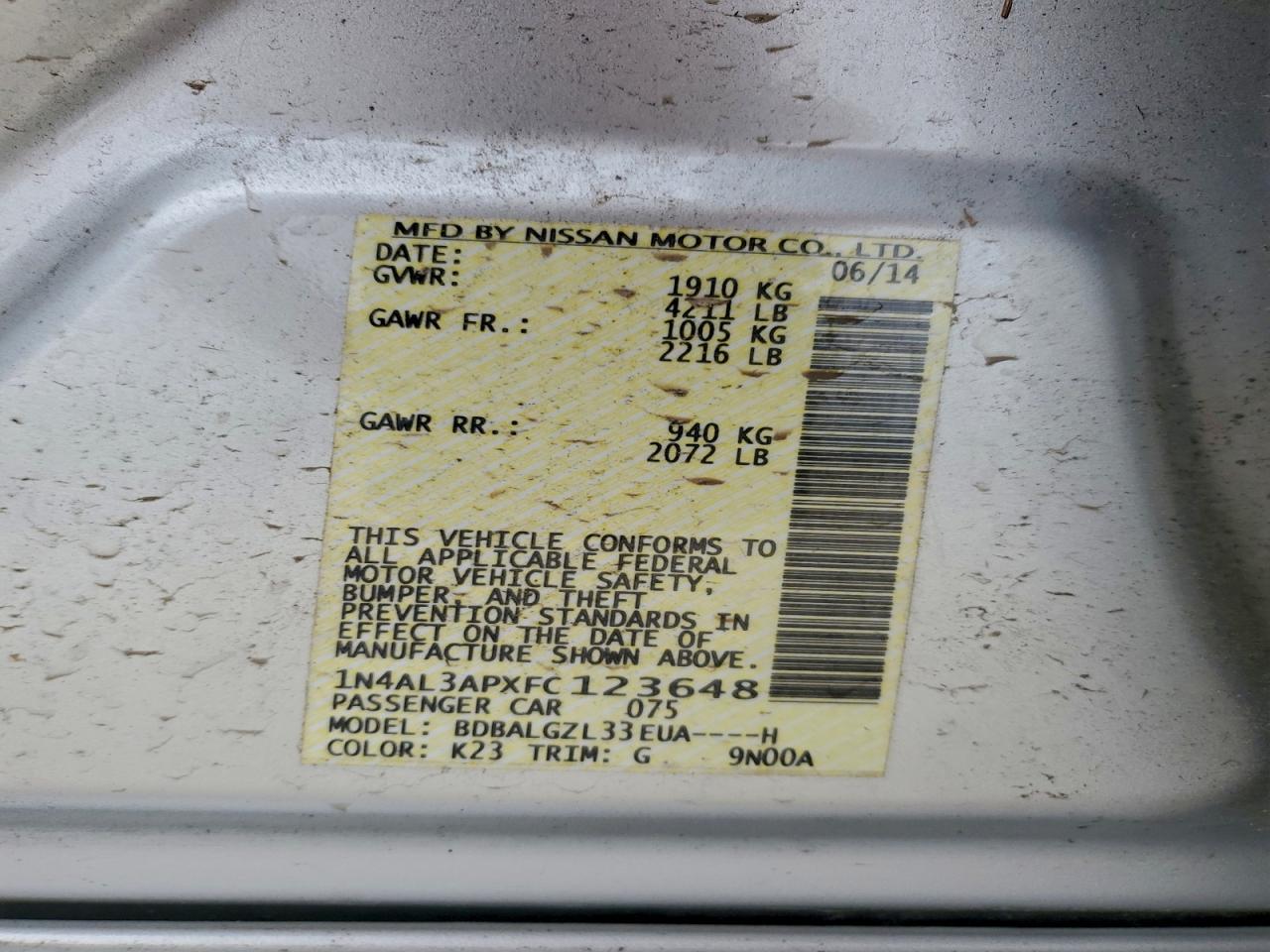 2015 NISSAN ALTIMA 2.5 photo 12