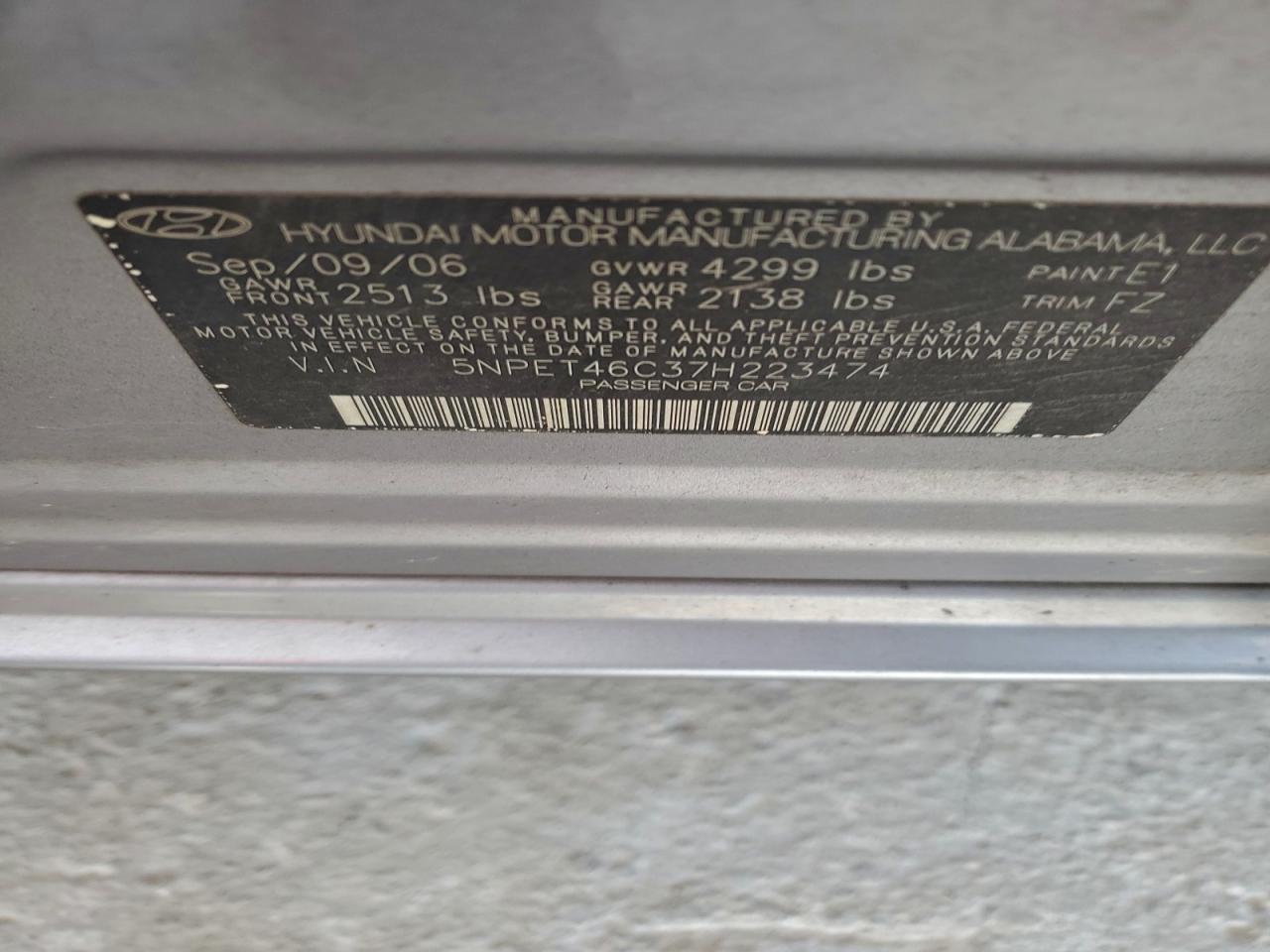 2007 HYUNDAI SONATA GLS photo 12