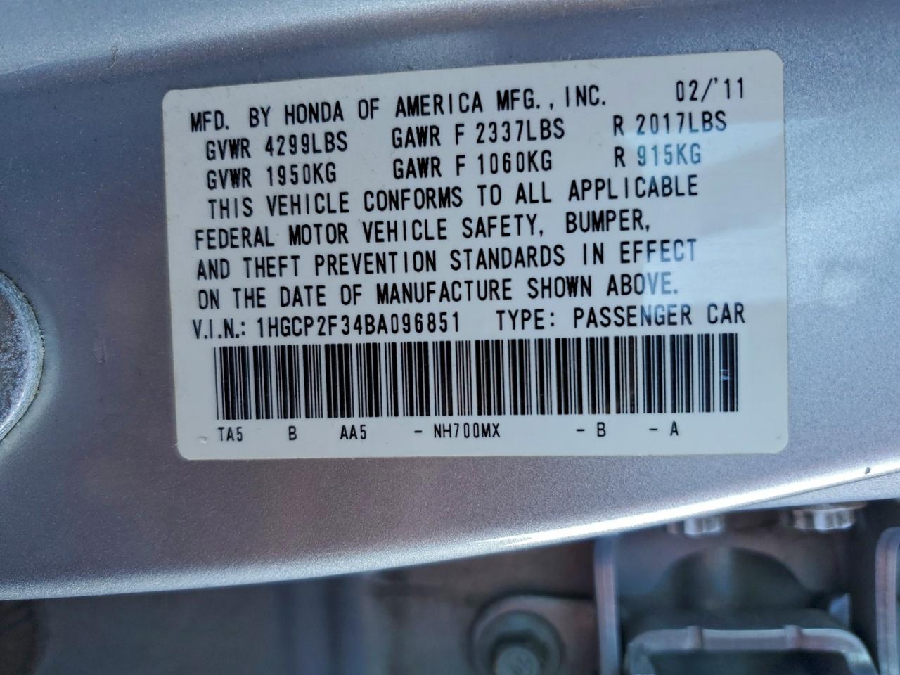 2011 HONDA ACCORD LX photo 34