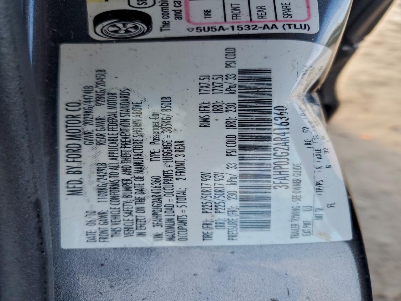 2010 FORD FUSION SEL photo 12