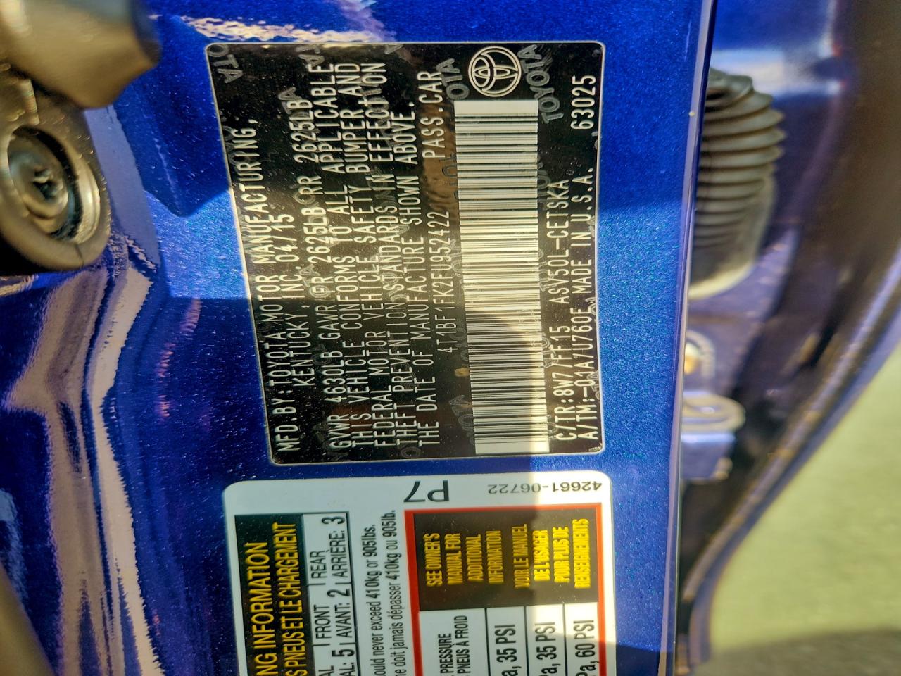 2015 TOYOTA CAMRY LE photo 12