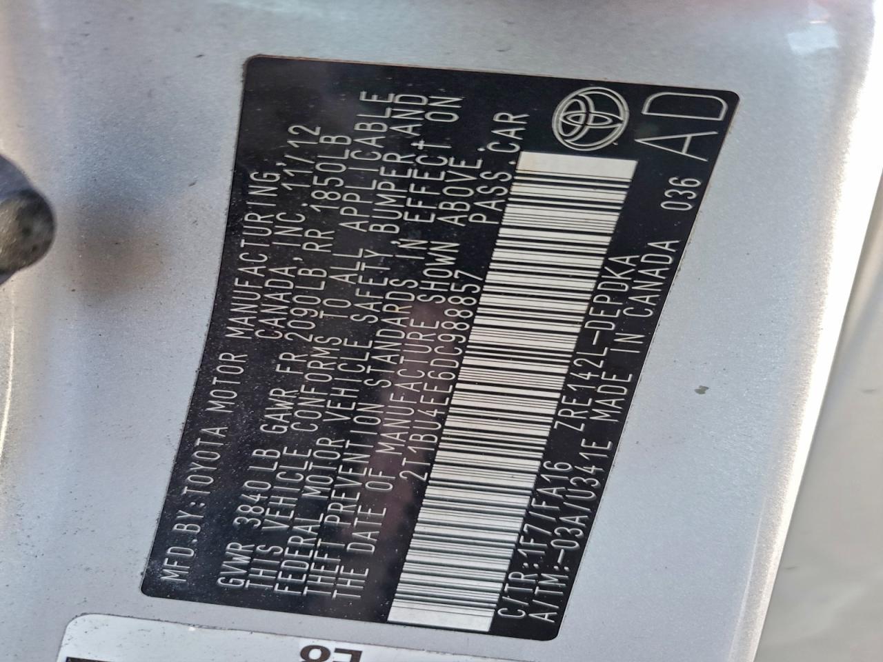 2013 TOYOTA COROLLA BASE photo 12