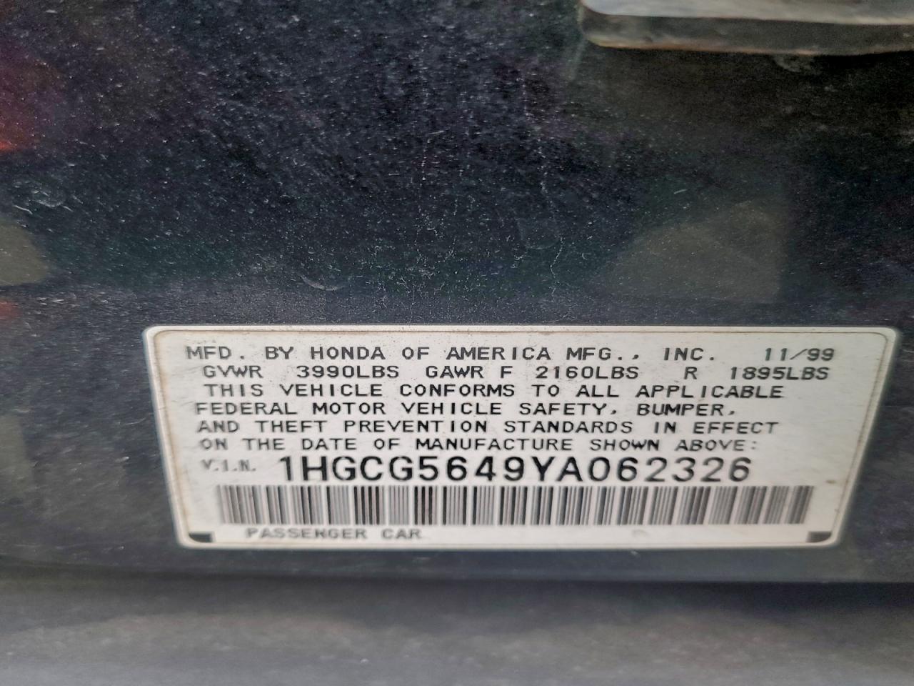 2000 HONDA ACCORD LX photo 23