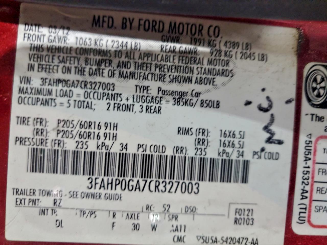 2012 FORD FUSION S photo 13