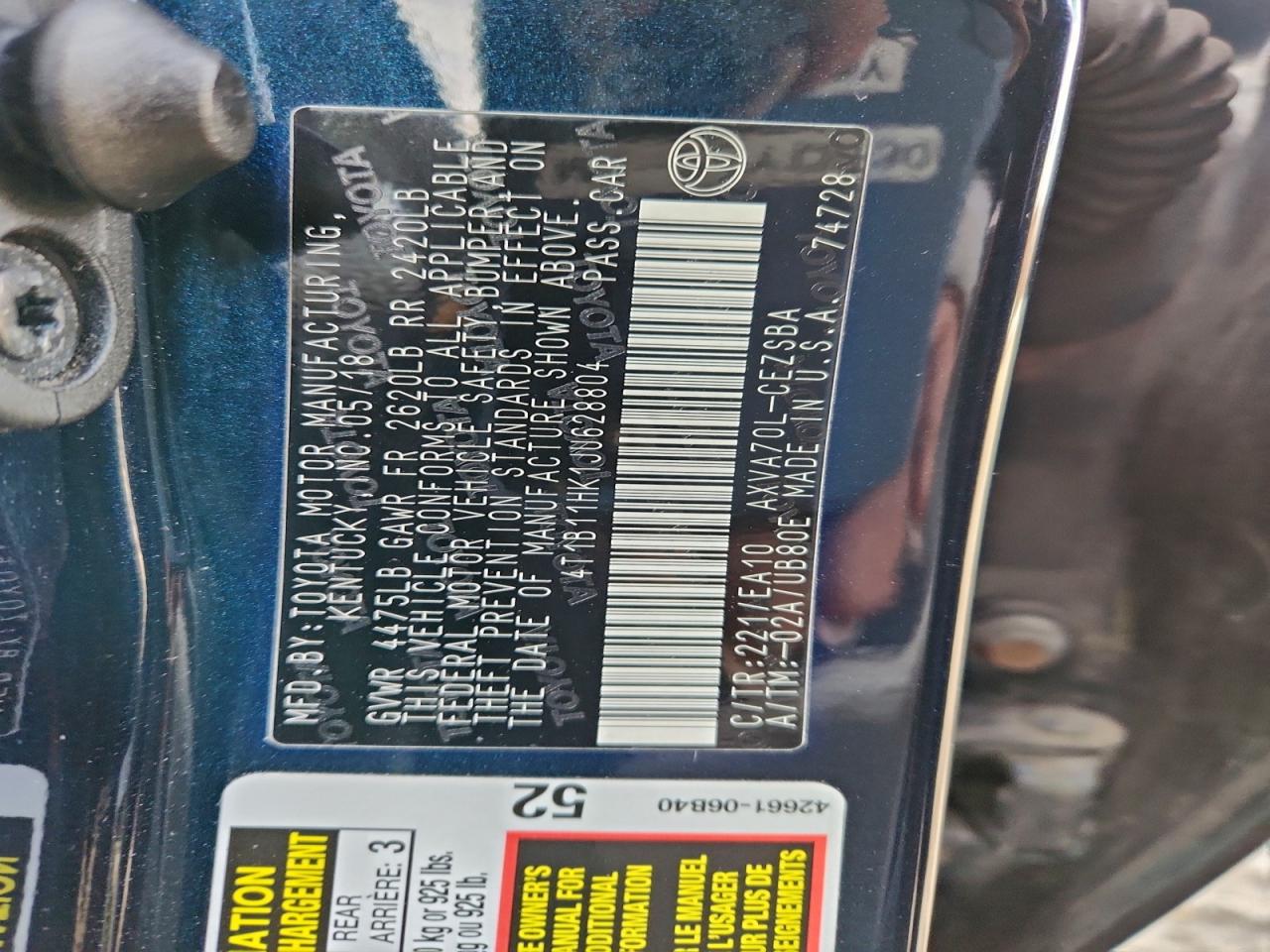 2018 TOYOTA CAMRY L photo 12