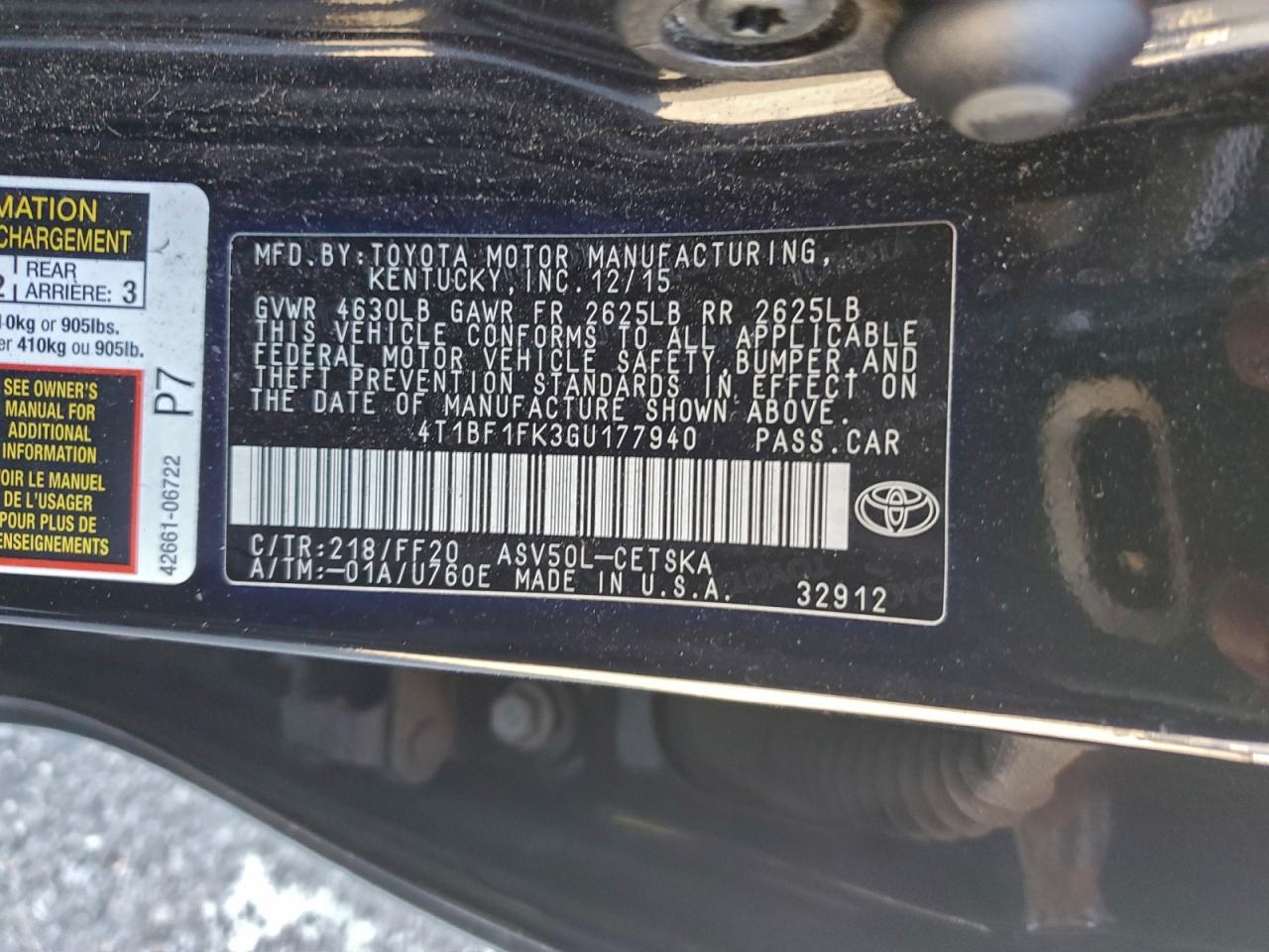 2016 TOYOTA CAMRY LE photo 12