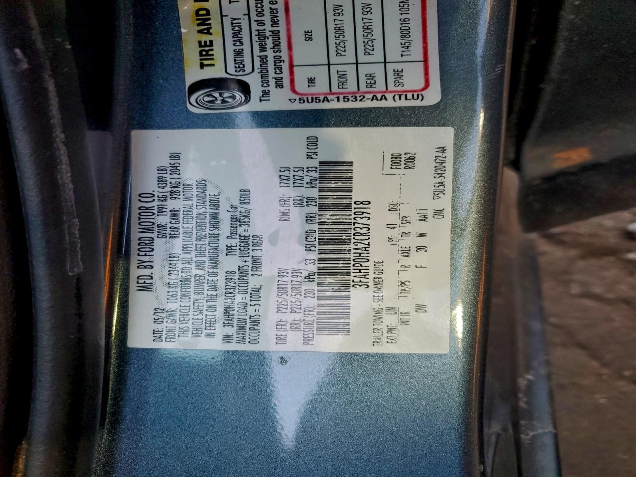 2012 FORD FUSION SE photo 12