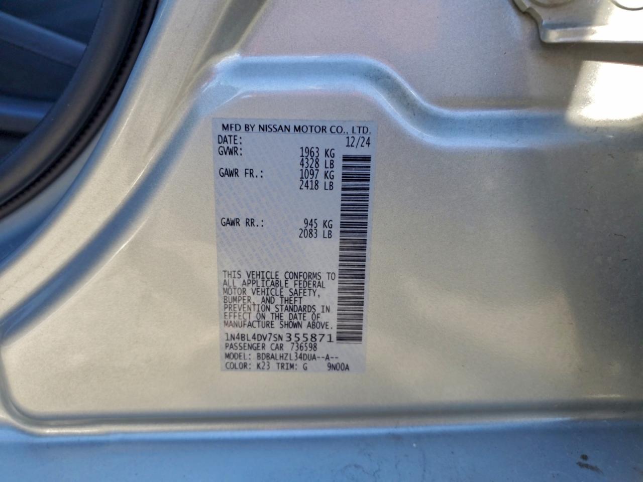 2025 NISSAN ALTIMA SV photo 12