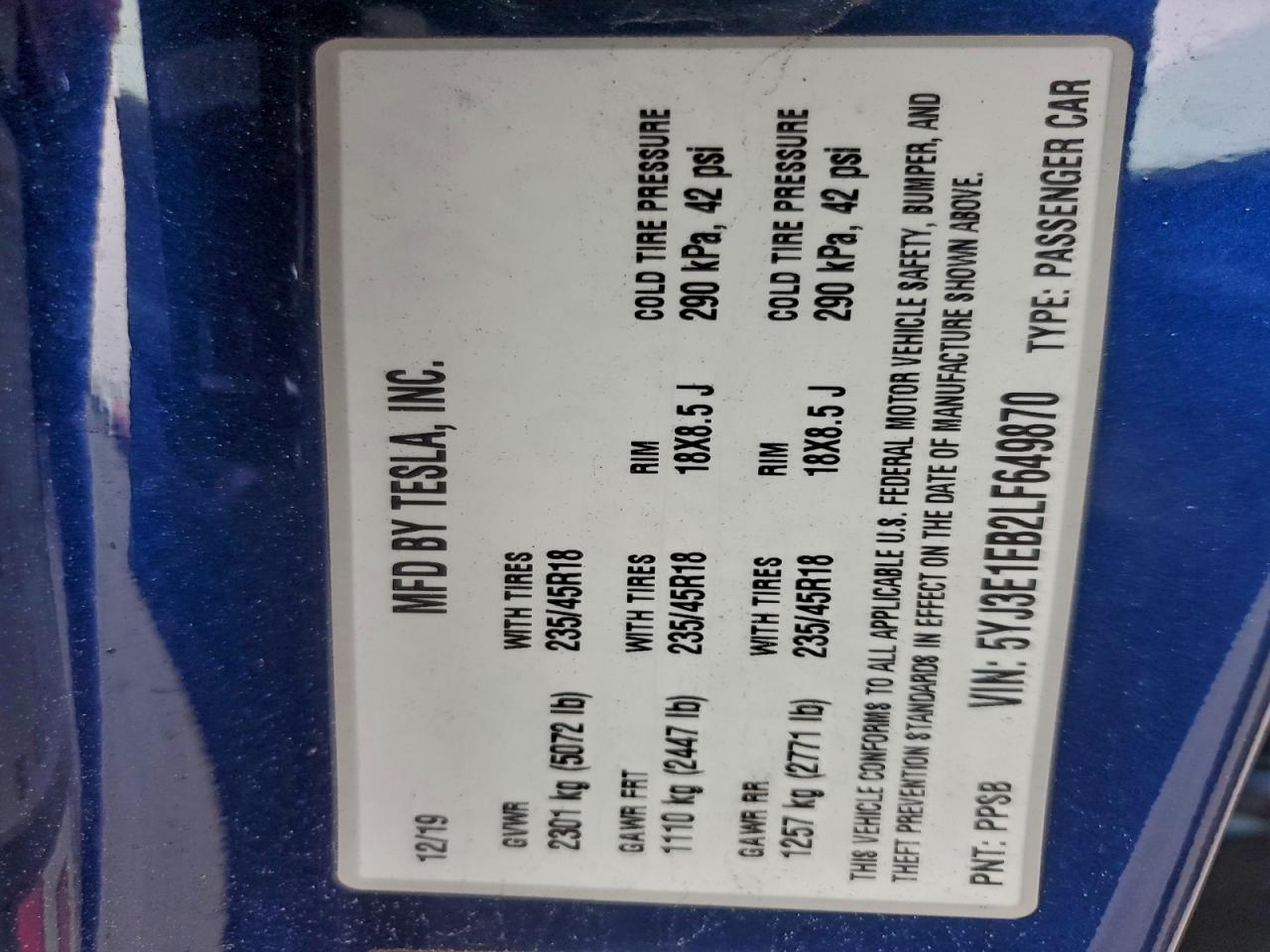 2020 TESLA MODEL 3 photo 25